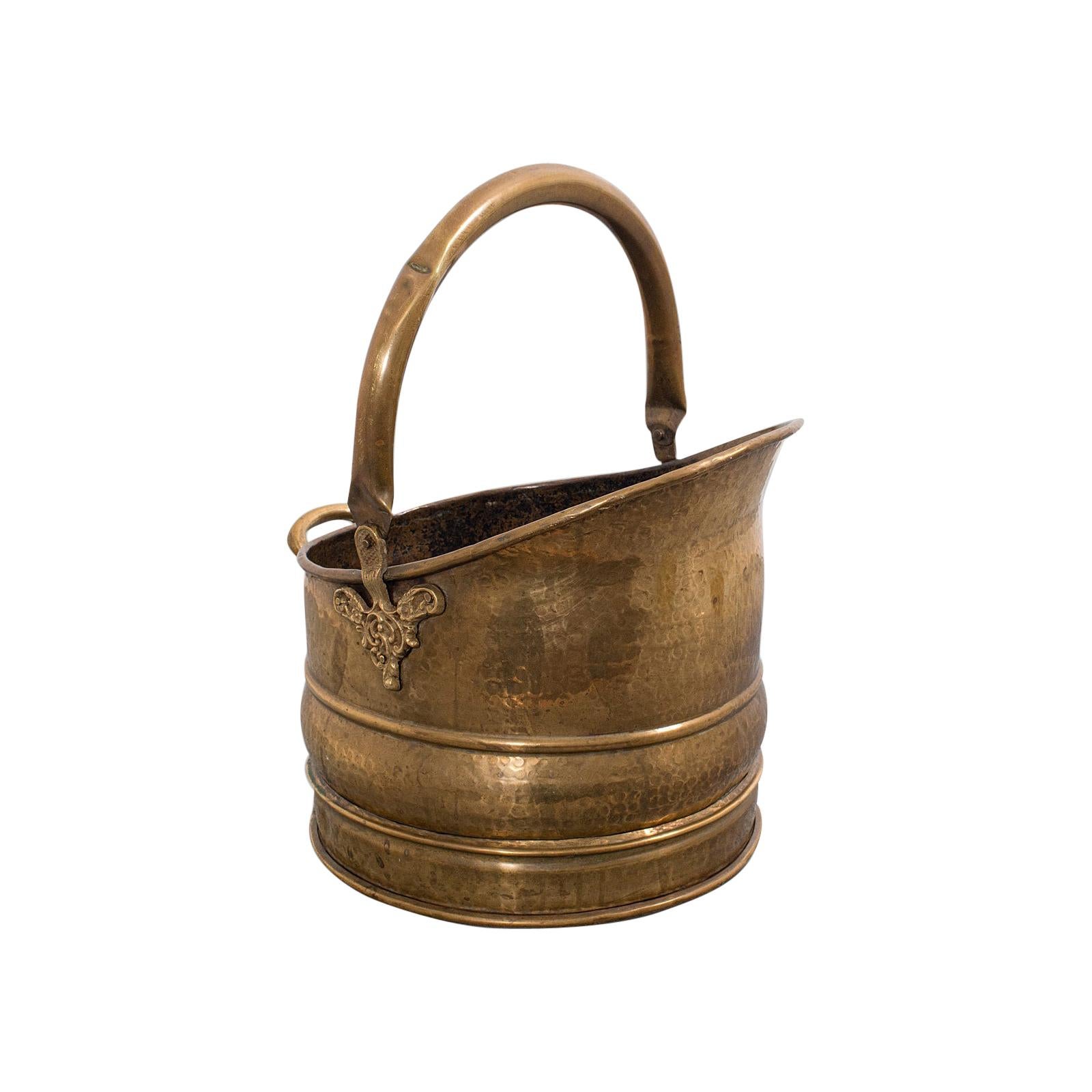 Antique Fireside Bucket, English, Brass, Coal, Log, Scuttle, Victorian