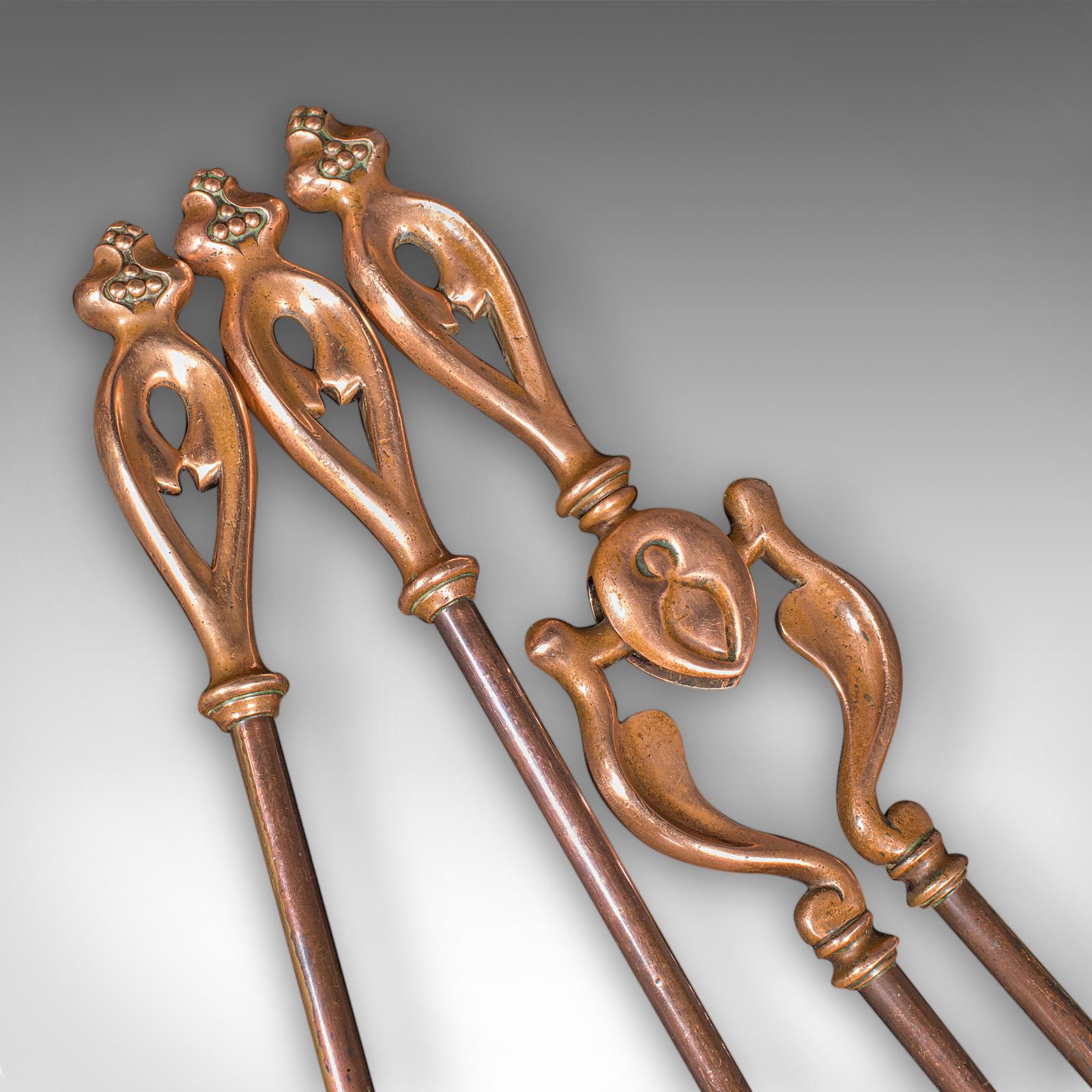 Antique Fireside Companion Set, French Bronze Fire Tools, Art Nouveau, Victorian For Sale 8