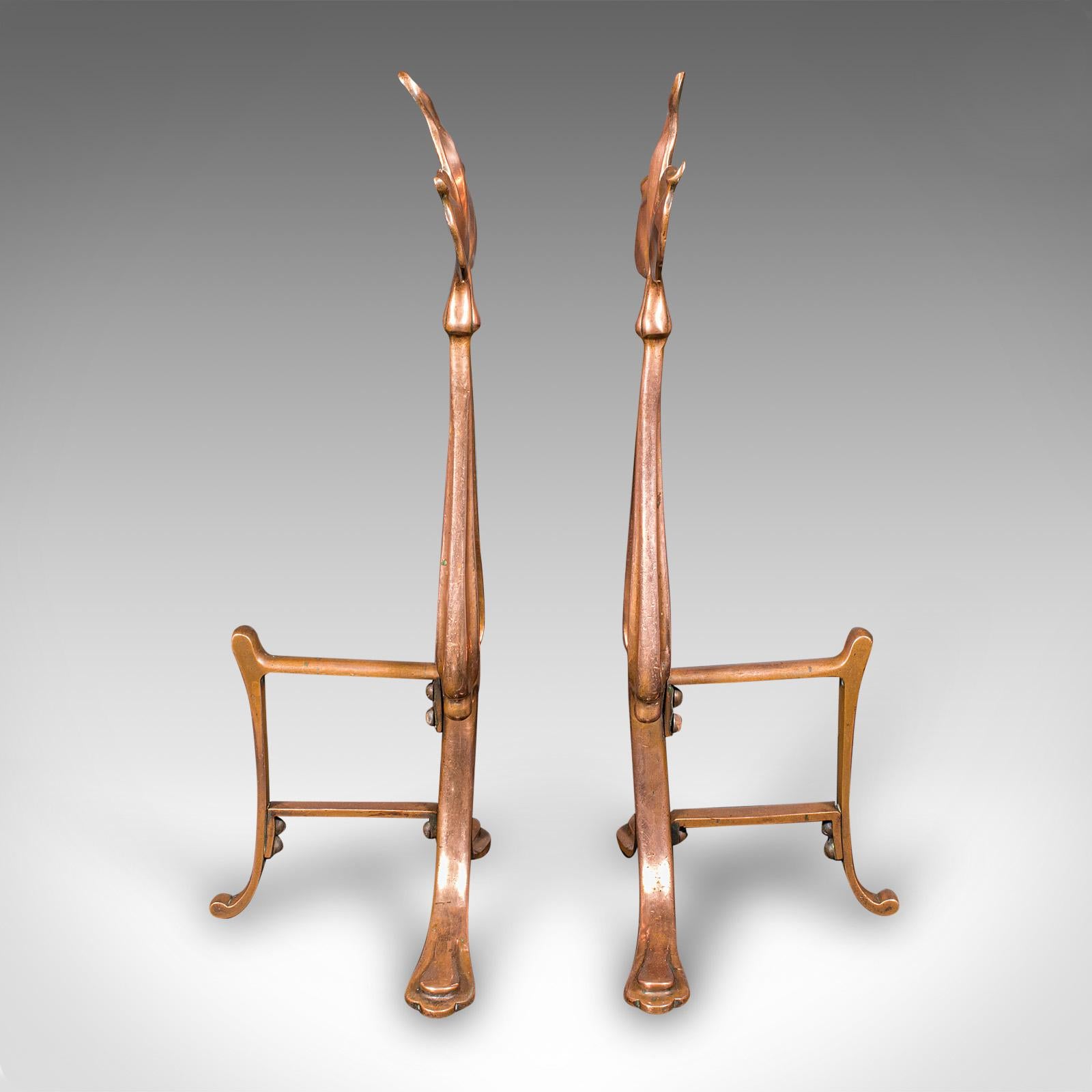 Late 19th Century Antique Fireside Companion Set, French Bronze Fire Tools, Art Nouveau, Victorian For Sale
