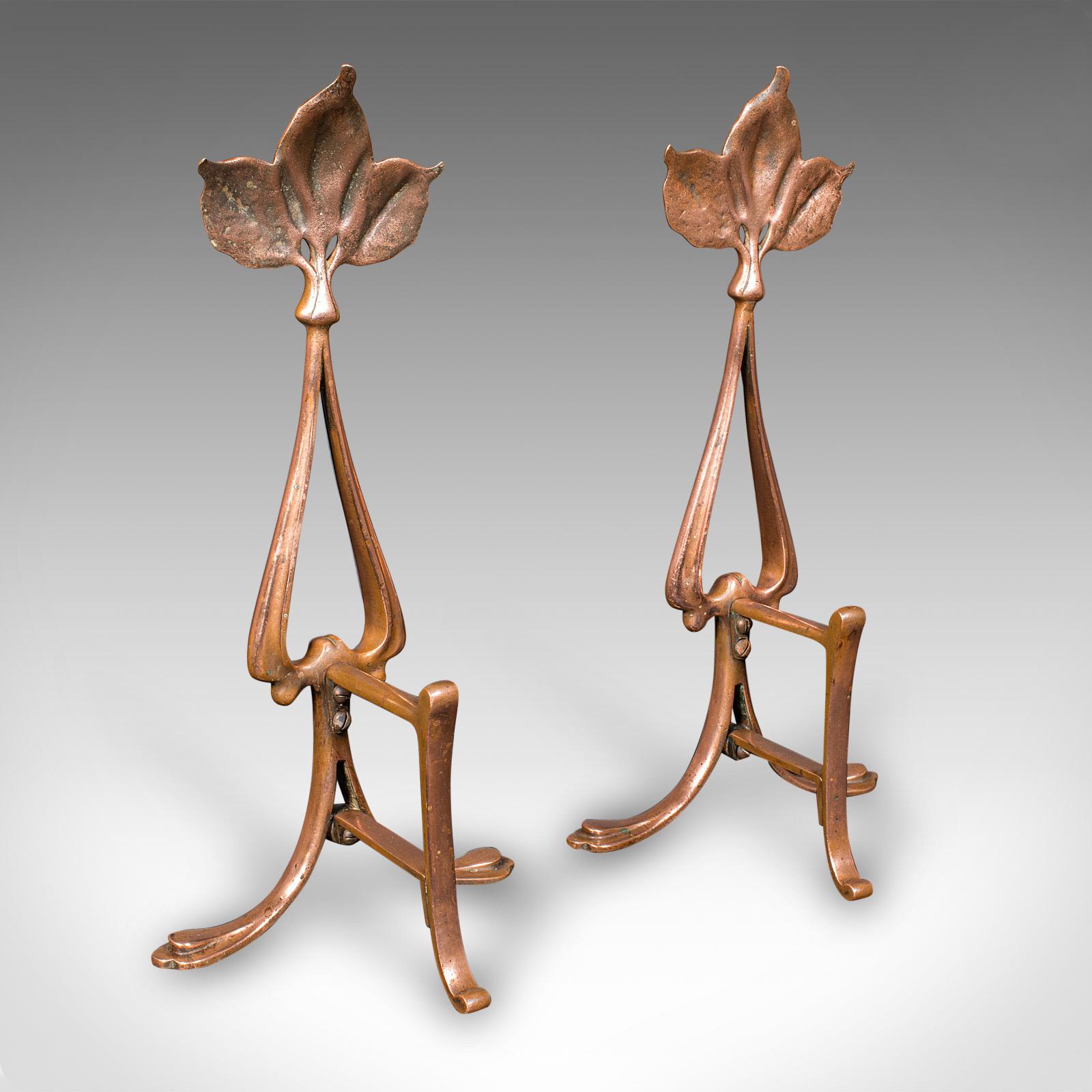 Antique Fireside Companion Set, French Bronze Fire Tools, Art Nouveau, Victorian For Sale 1