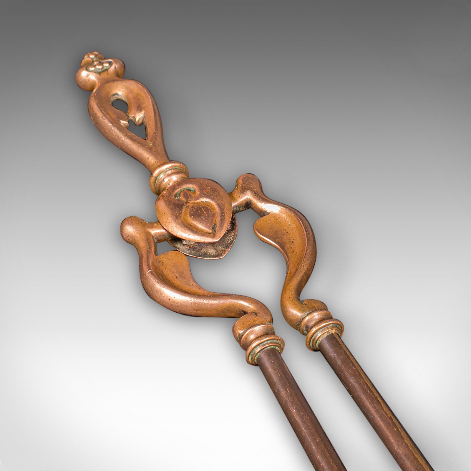 Antique Fireside Companion Set, French Bronze Fire Tools, Art Nouveau, Victorian For Sale 5