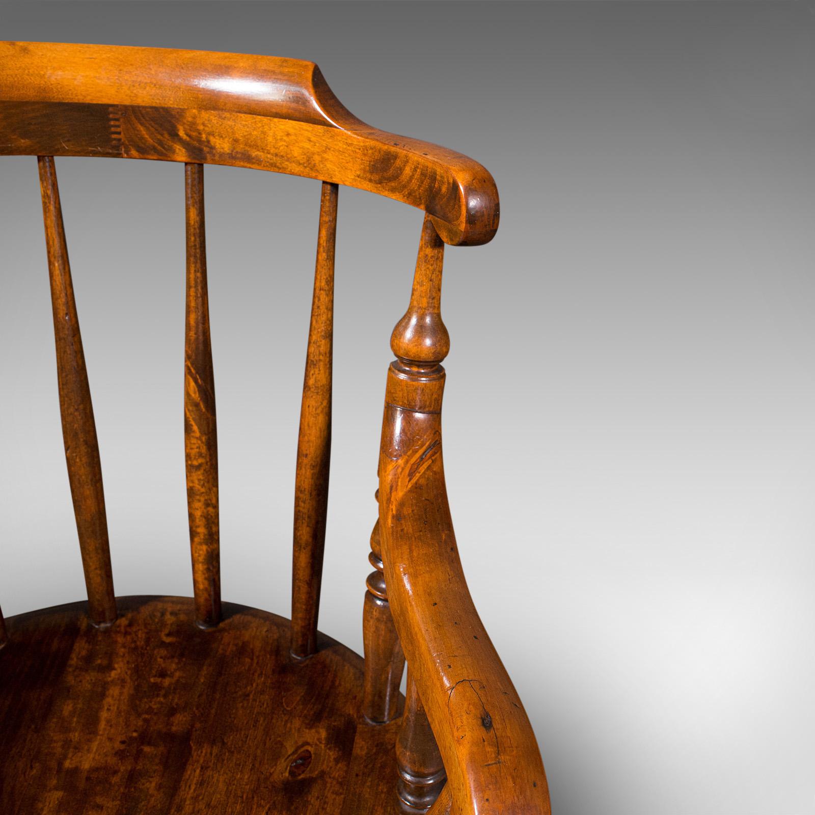 Antique Fireside Elbow Chair, English, Beech, Occasional Seat, Victorian, C.1890 For Sale 6