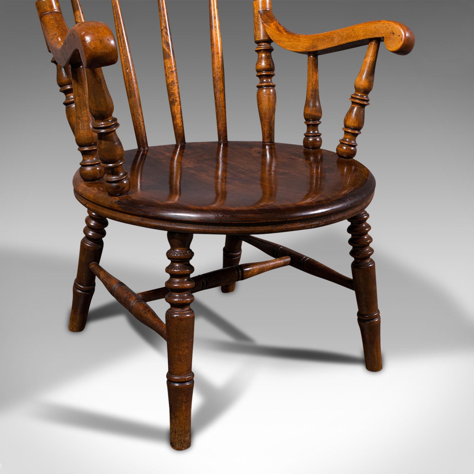 Antique Fireside Elbow Chair, English, Beech, Occasional Seat, Victorian, C.1890 For Sale 7