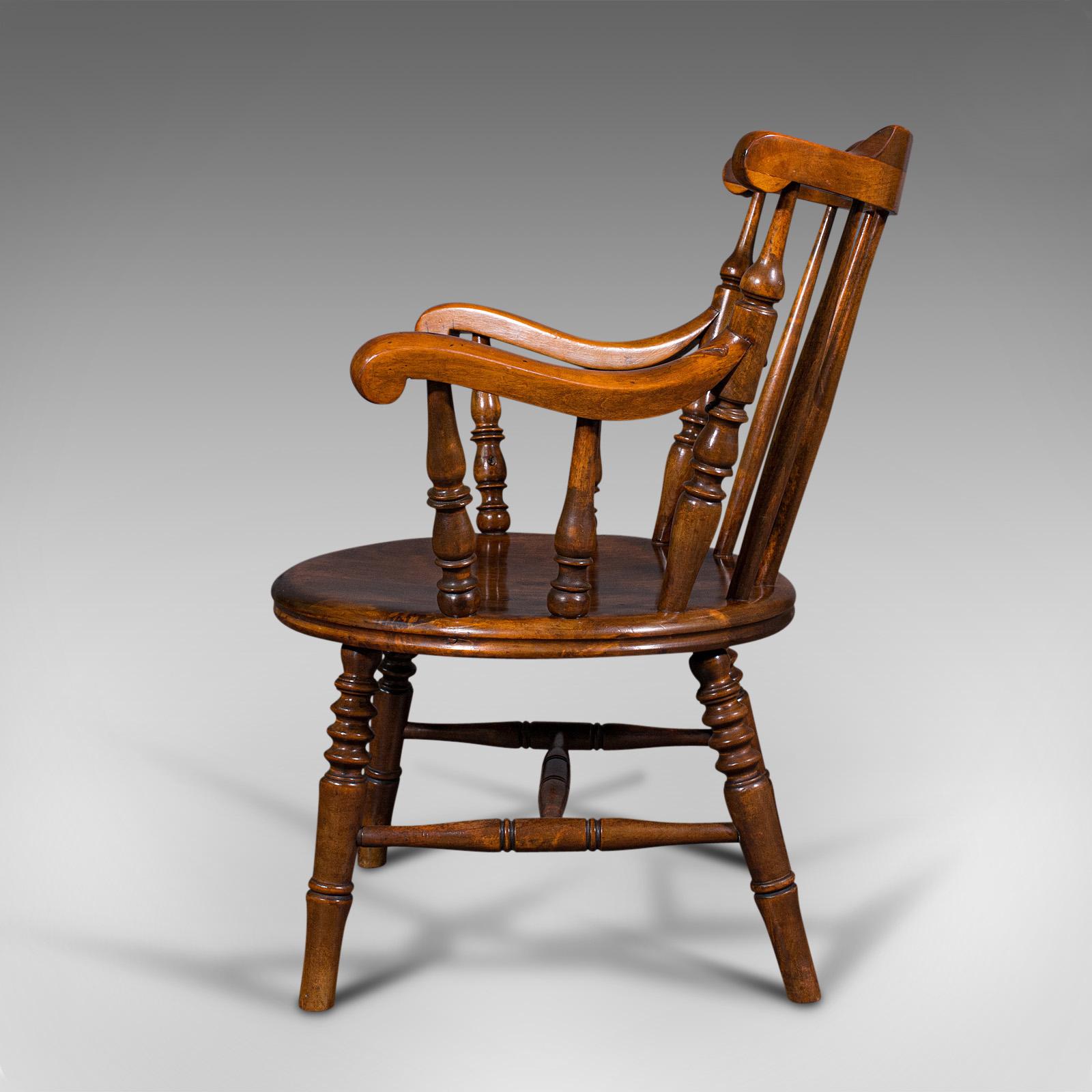 19th Century Antique Fireside Elbow Chair, English, Beech, Occasional Seat, Victorian, C.1890 For Sale