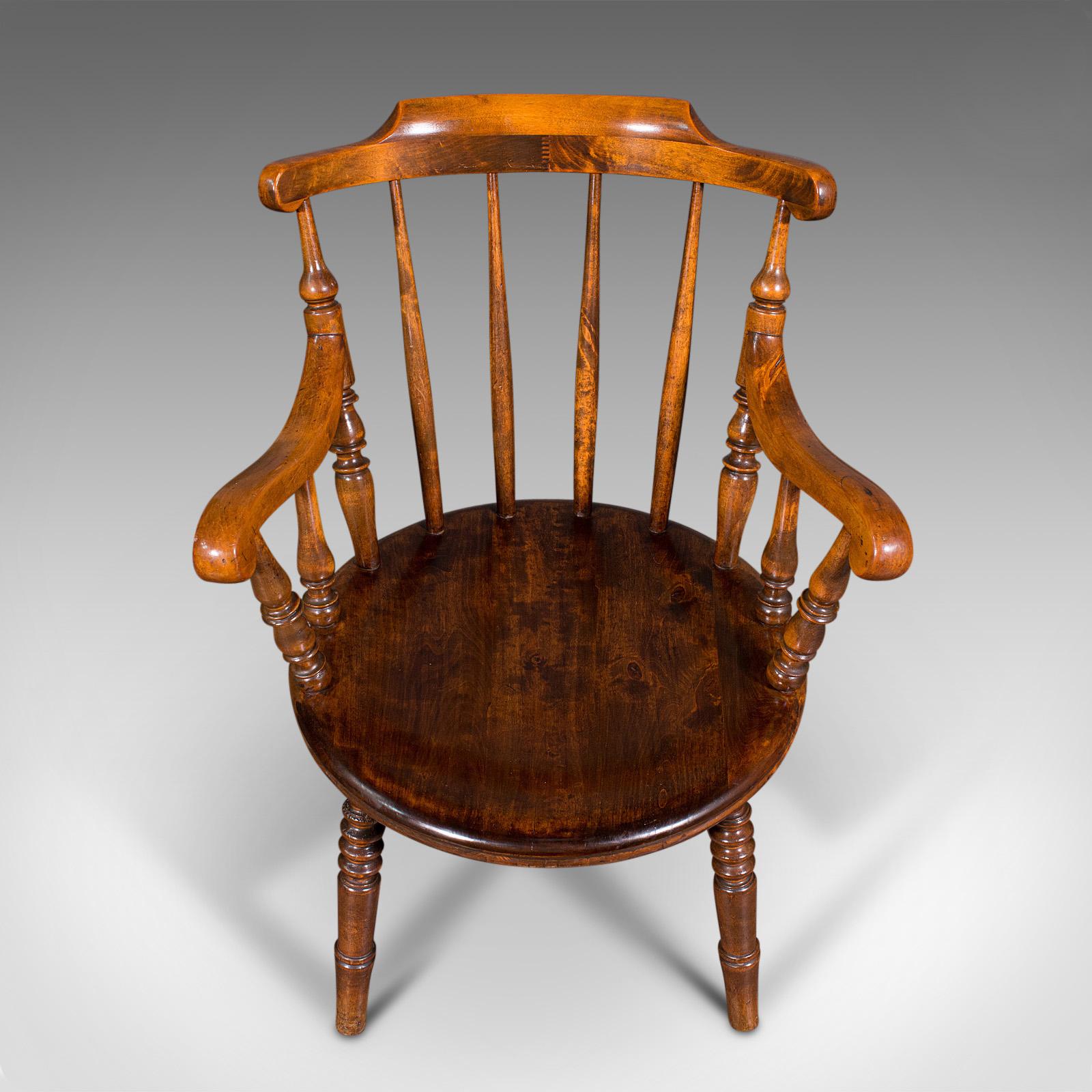 Antique Fireside Elbow Chair, English, Beech, Occasional Seat, Victorian, C.1890 For Sale 2