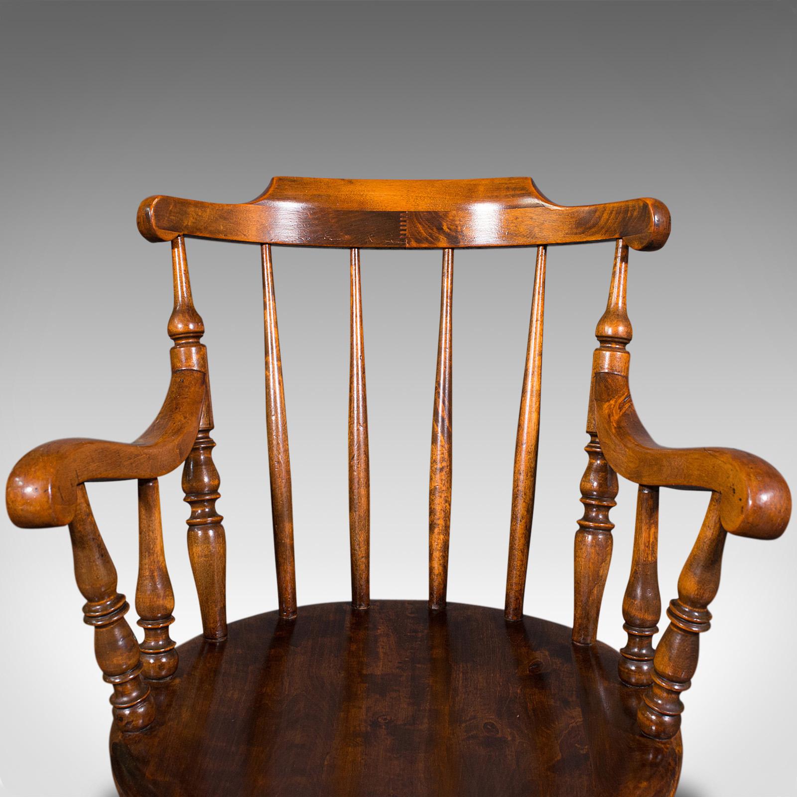 Antique Fireside Elbow Chair, English, Beech, Occasional Seat, Victorian, C.1890 For Sale 3