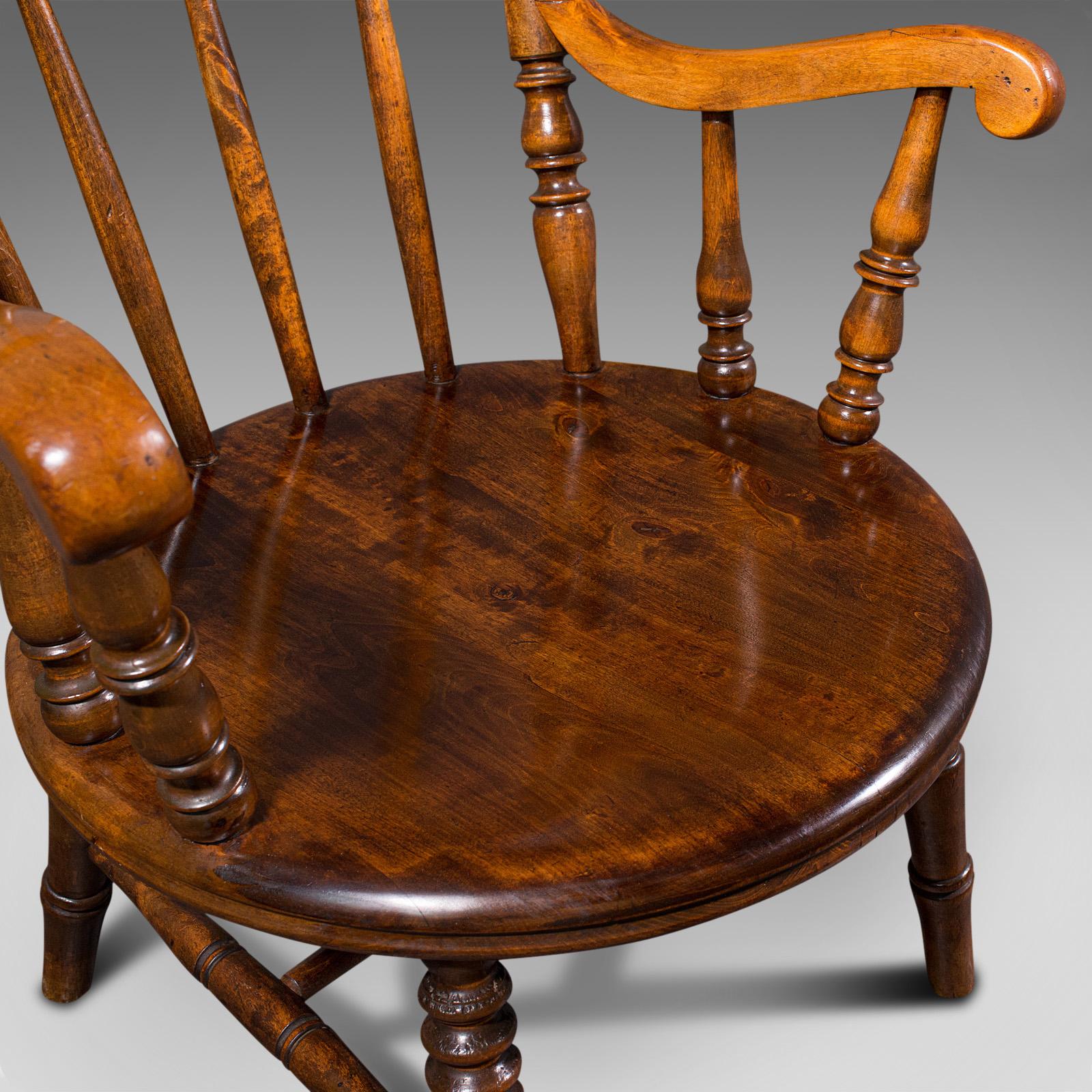 Antique Fireside Elbow Chair, English, Beech, Occasional Seat, Victorian, C.1890 For Sale 4