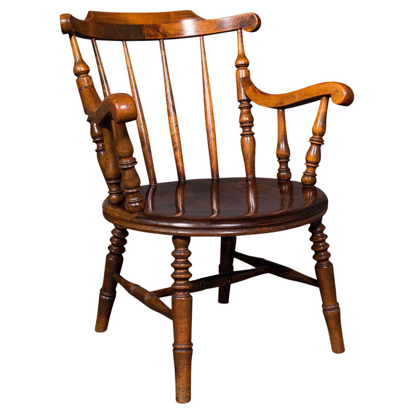 Antique Fireside Elbow Chair, English, Beech, Occasional Seat, Victorian, C.1890 For Sale