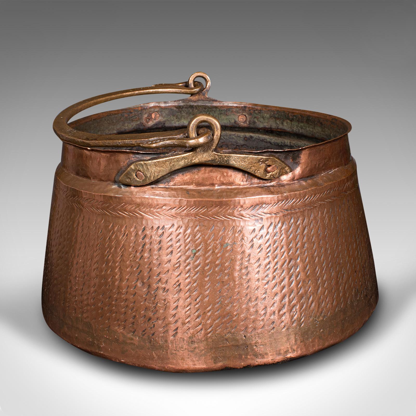 Early Victorian Antique Fireside Fuel Basket, Indian, Copper, Bronze, Pan, Coal, Logs, Victorian For Sale