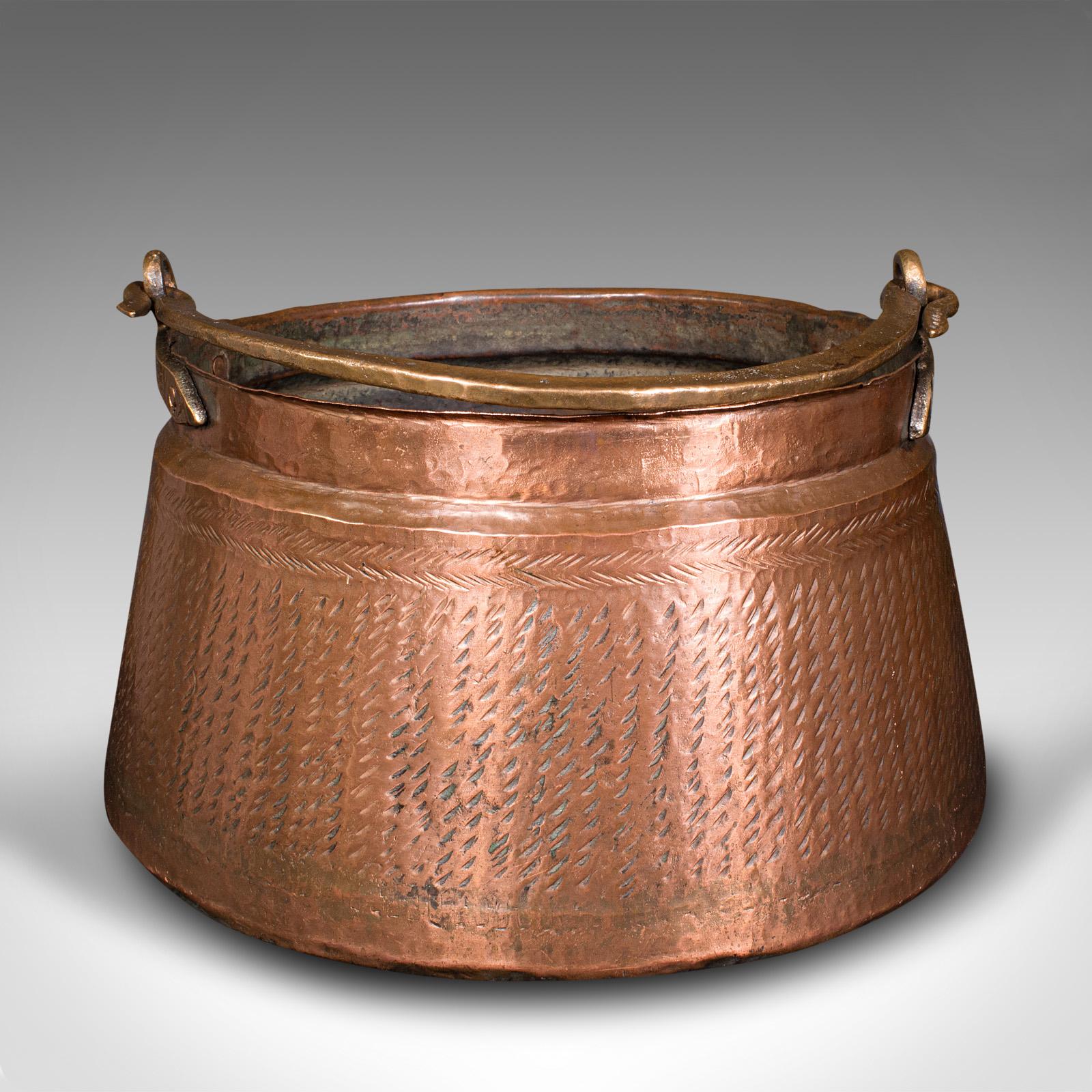 British Antique Fireside Fuel Basket, Indian, Copper, Bronze, Pan, Coal, Logs, Victorian For Sale
