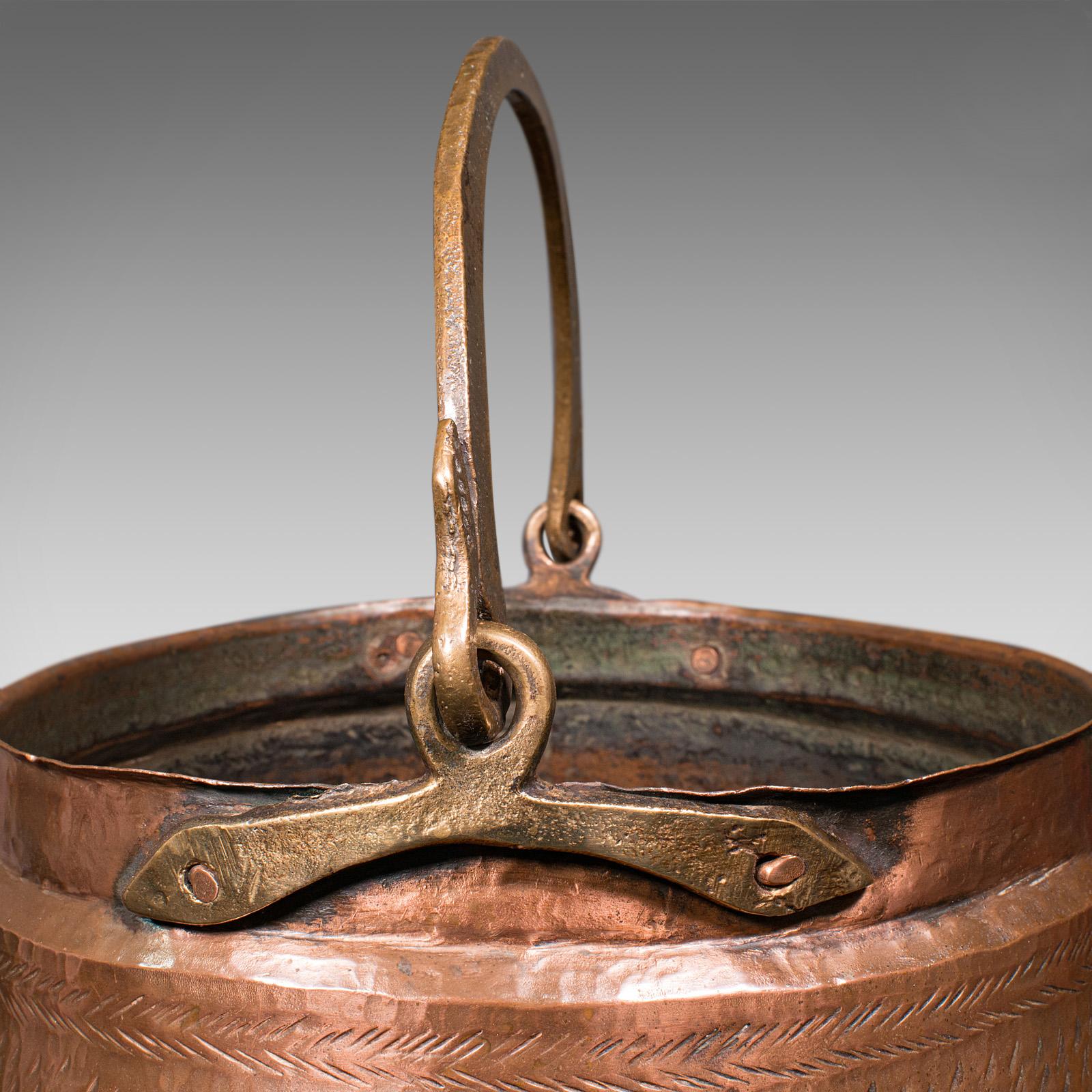 Antique Fireside Fuel Basket, Indian, Copper, Bronze, Pan, Coal, Logs, Victorian For Sale 2