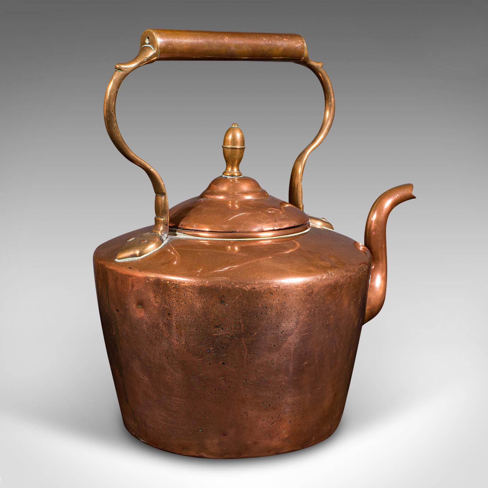 Late Victorian Antique Fireside Kettle, English Copper, Decorative, Fireplace Teapot, Victorian For Sale
