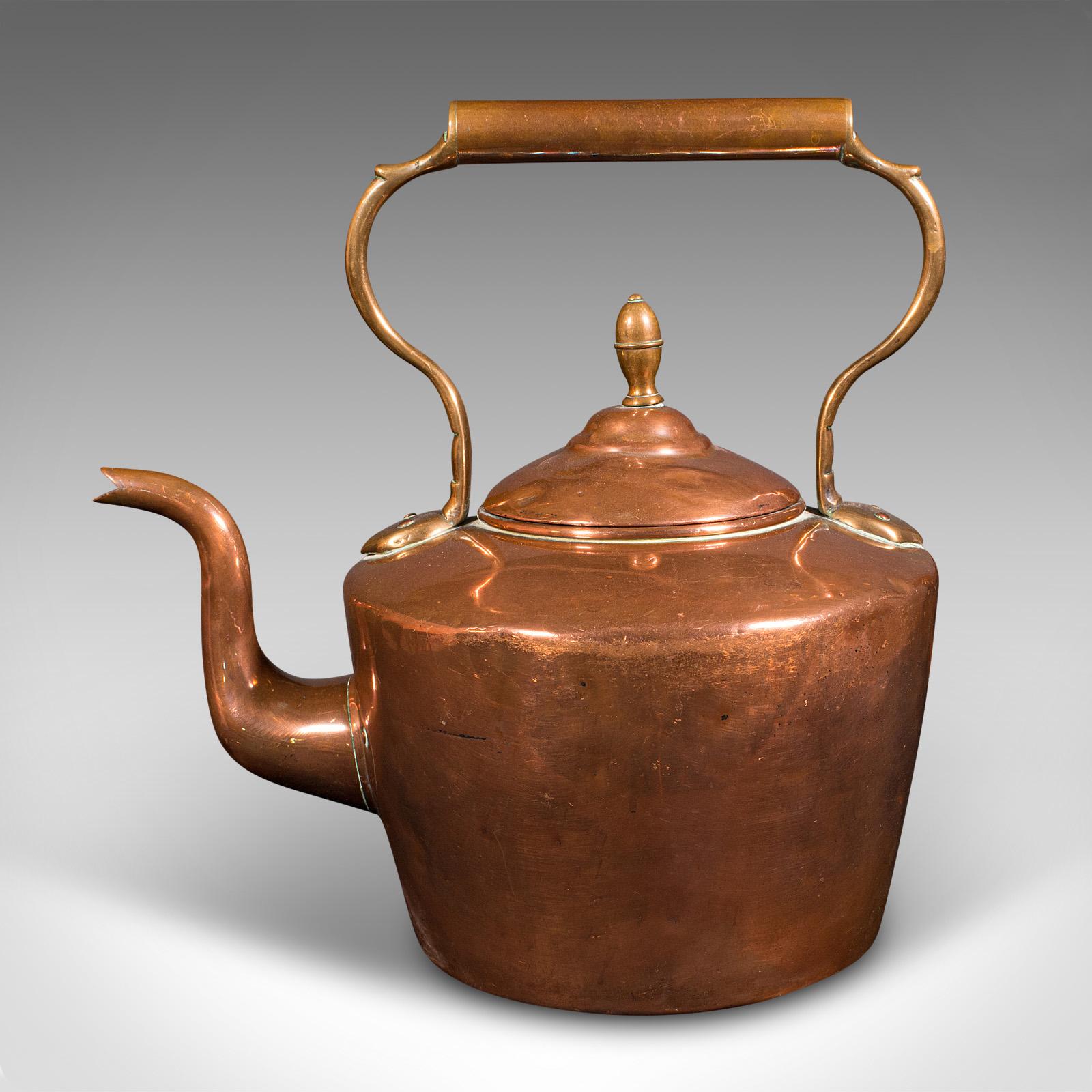 19th Century Antique Fireside Kettle, English Copper, Decorative, Fireplace Teapot, Victorian For Sale