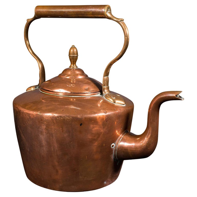 Antique Fireside Kettle, English Copper, Decorative, Fireplace Teapot