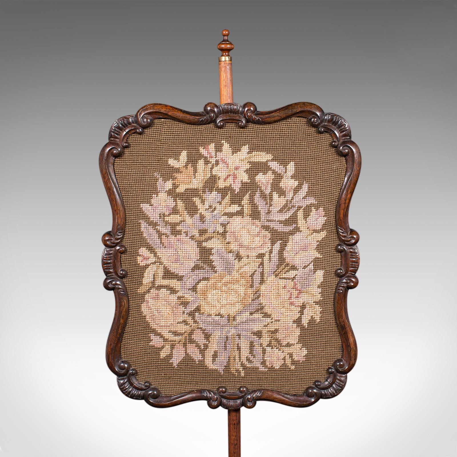 Antique Fireside Pole Screen, English, Needlepoint, Adjustable, William IV, 1835 For Sale 1