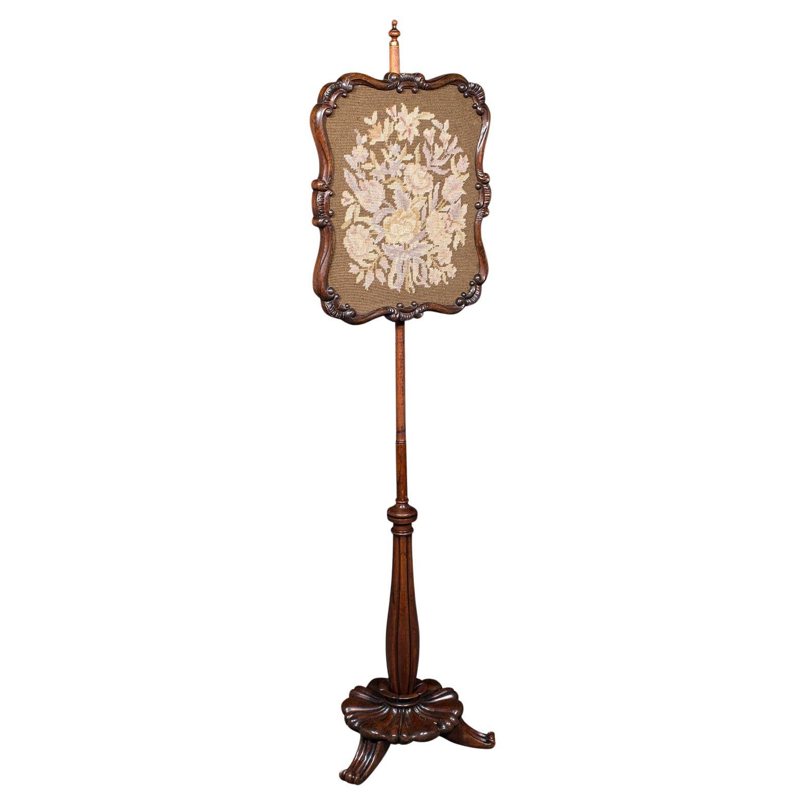 Antique Fireside Pole Screen, English, Needlepoint, Adjustable, William IV, 1835