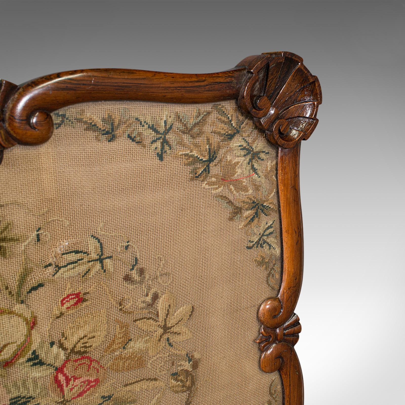 Antique Fireside Pole Screen, English, Needlepoint Tapestry, Adjustable, Regency For Sale 1