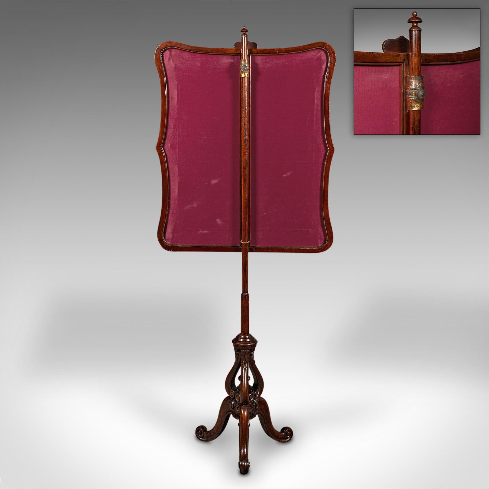 19th Century Antique Fireside Pole Screen, English, Walnut, Tapestry, Adjustable, Regency For Sale