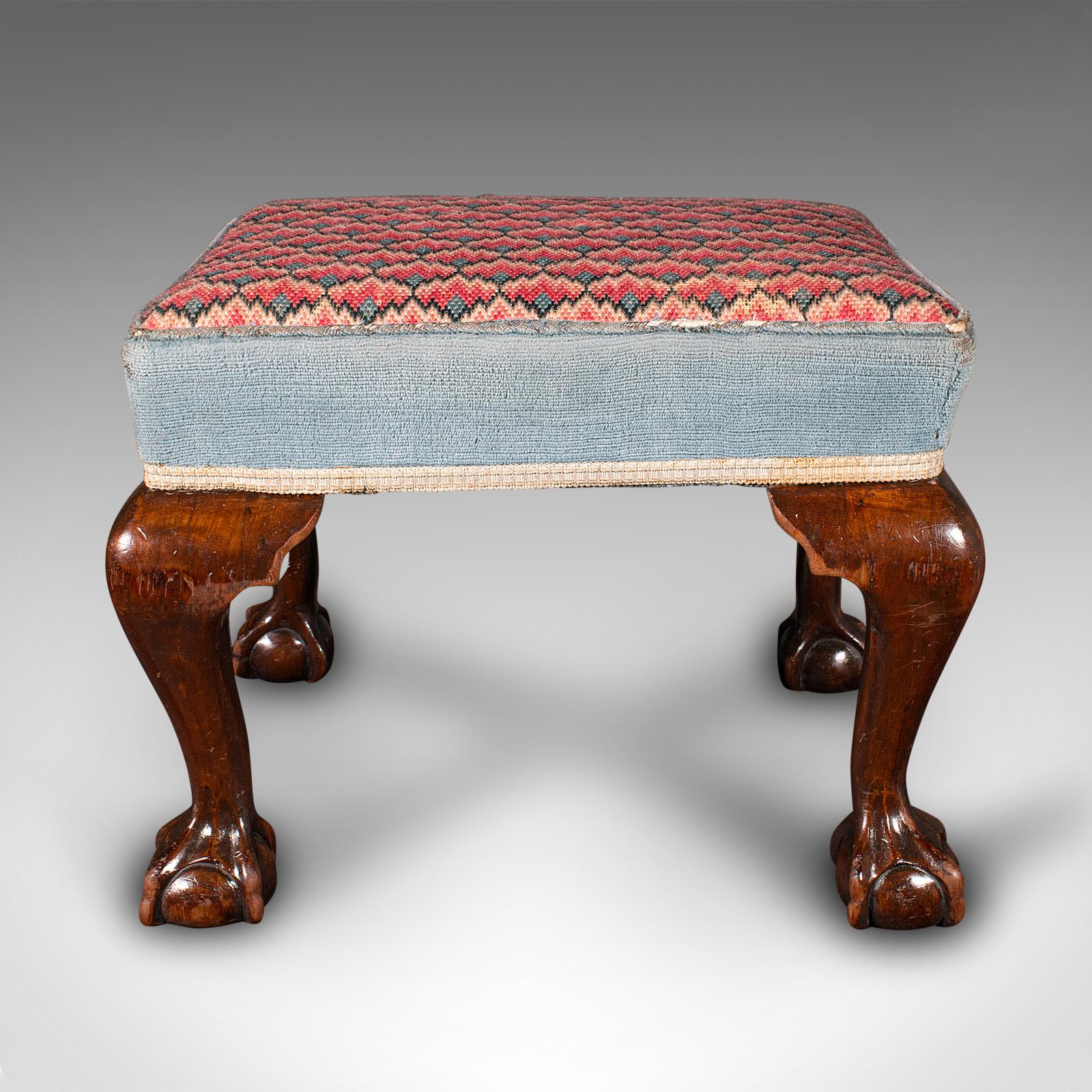 British Antique Fireside Stool, English, Needlepoint, Footstool, Early Victorian, C.1850 For Sale