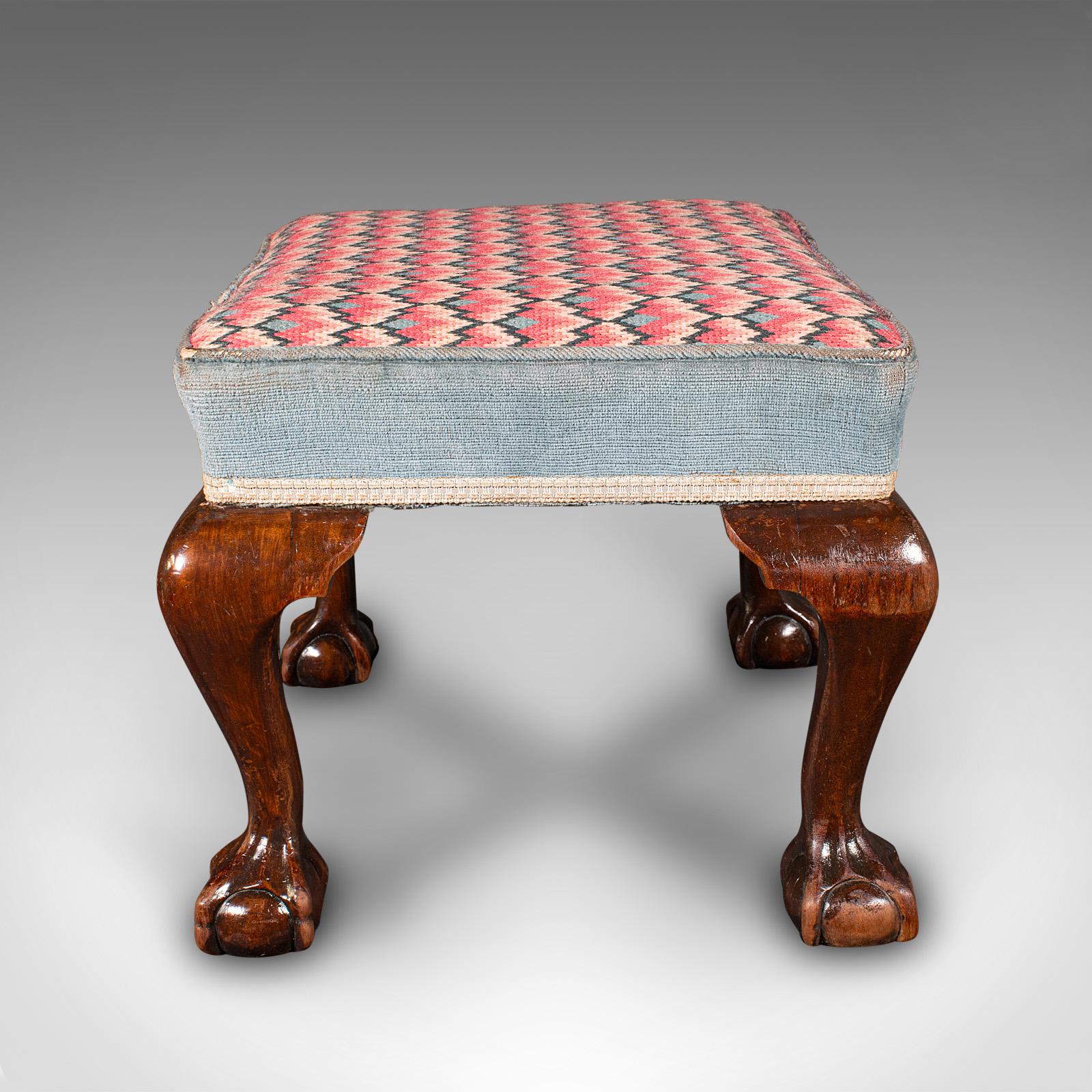 Antique Fireside Stool, English, Needlepoint, Footstool, Early Victorian, C.1850 In Good Condition For Sale In Hele, Devon, GB