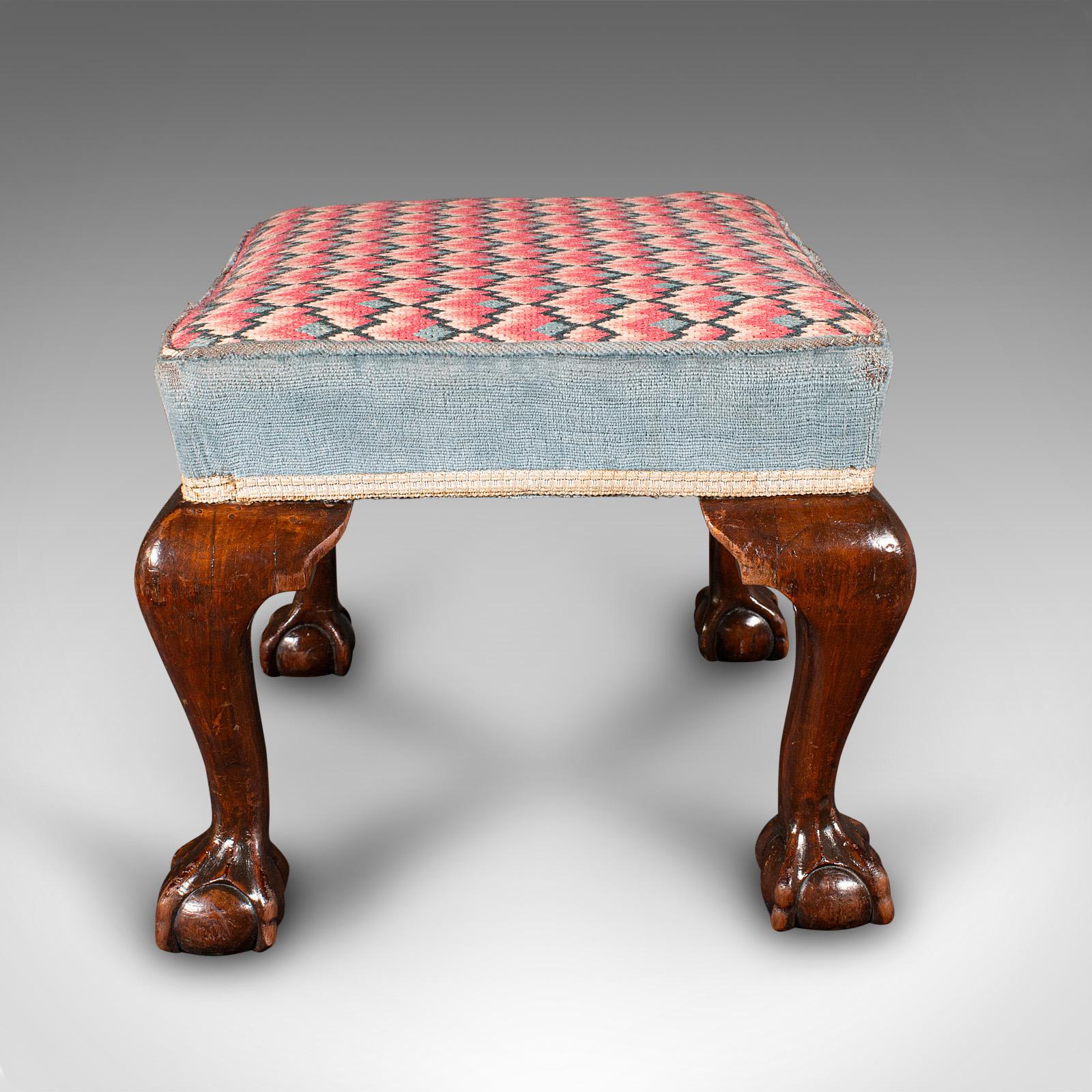 19th Century Antique Fireside Stool, English, Needlepoint, Footstool, Early Victorian, C.1850 For Sale
