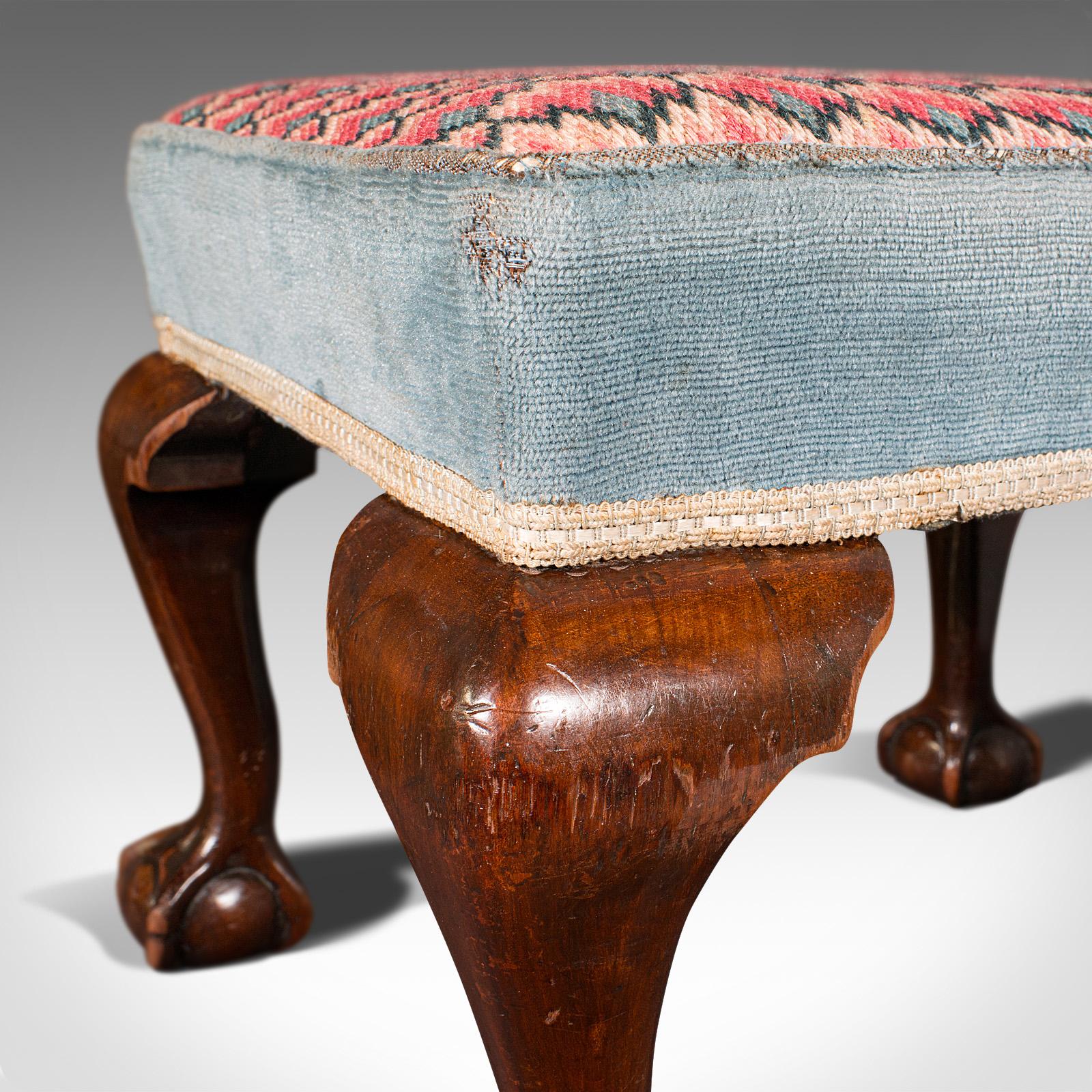 Antique Fireside Stool, English, Needlepoint, Footstool, Early Victorian, C.1850 For Sale 1