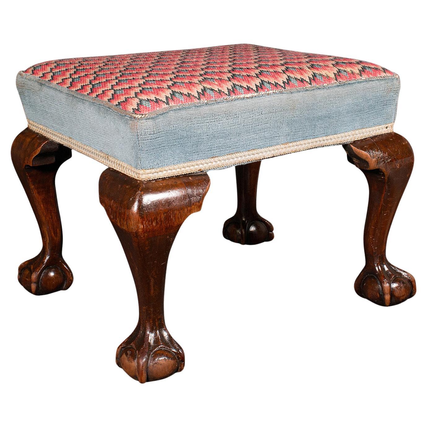 Antique Fireside Stool, English, Needlepoint, Footstool, Early Victorian, C.1850 For Sale