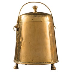 Antique Fireside Store, English, Brass, Coal Bucket, Fire, Logs, Regency, C.1820