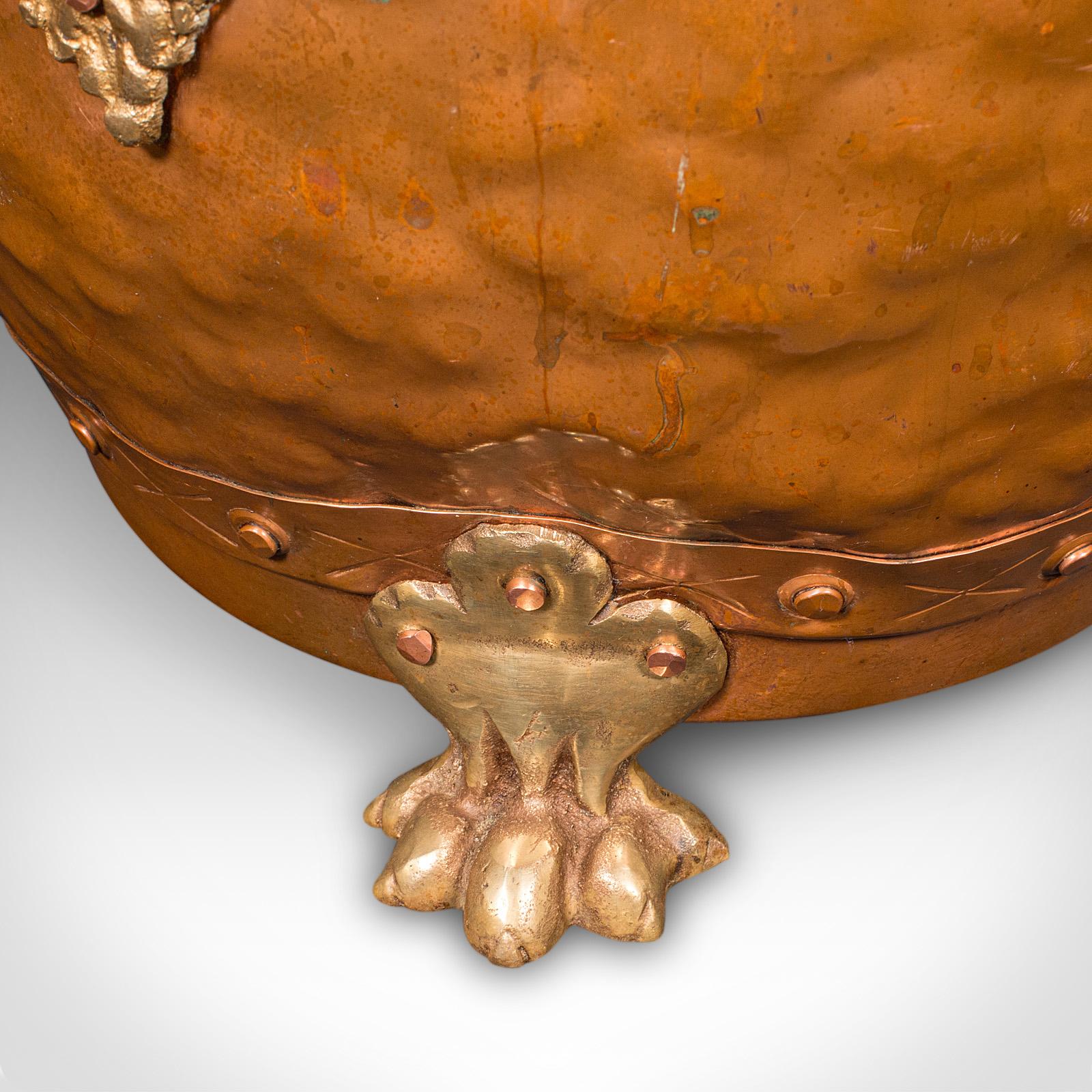 Fireside Antiques, inglese, rame battuto a mano, bidone del carbone, vittoriano, C.C. in vendita 3