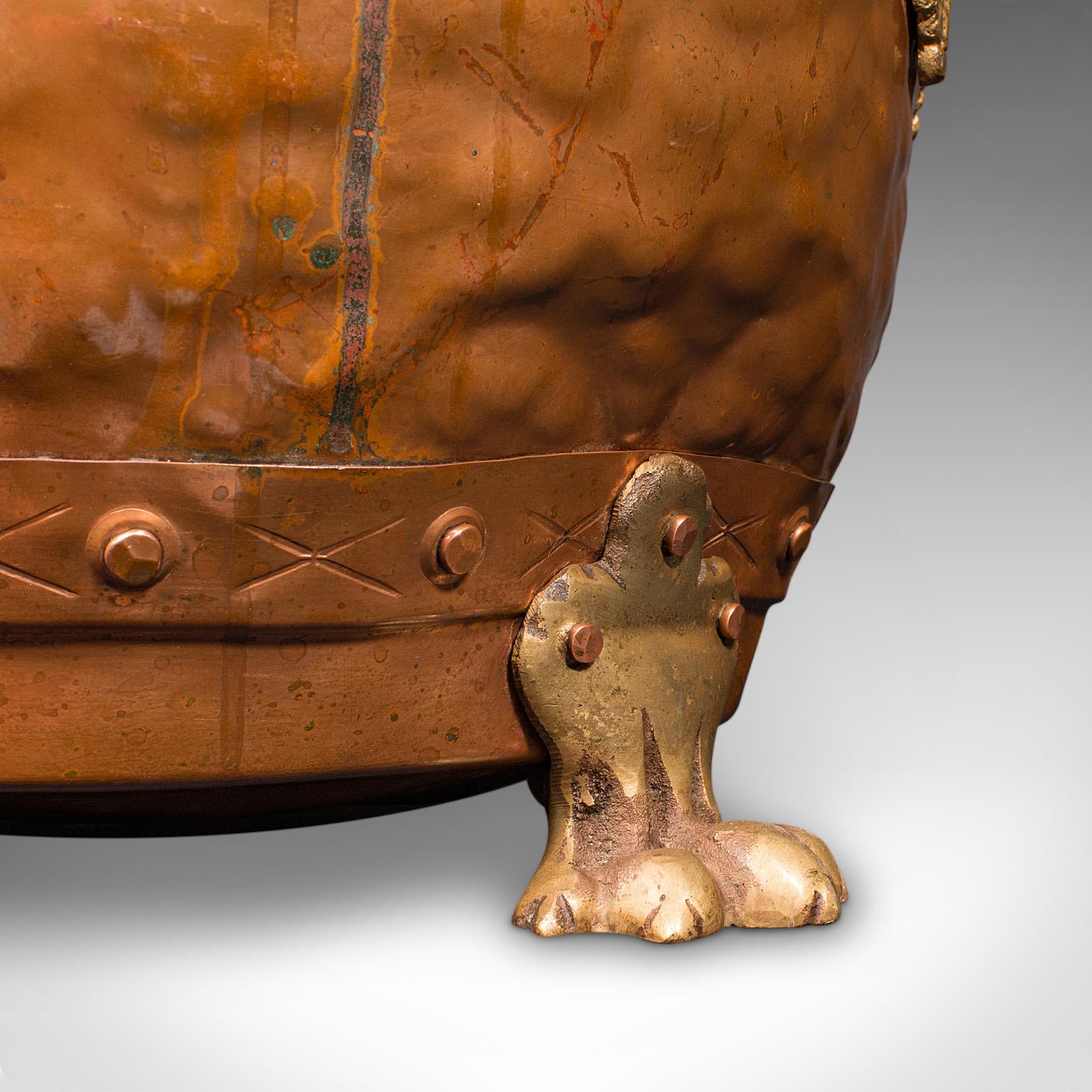 Fireside Antiques, inglese, rame battuto a mano, bidone del carbone, vittoriano, C.C. in vendita 4