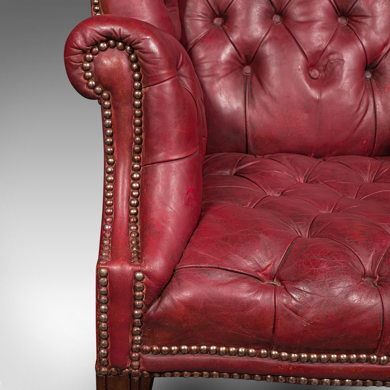 Antique Fireside Wing Back Armchair, English, Leather, Lounge Chair, Edwardian For Sale 5