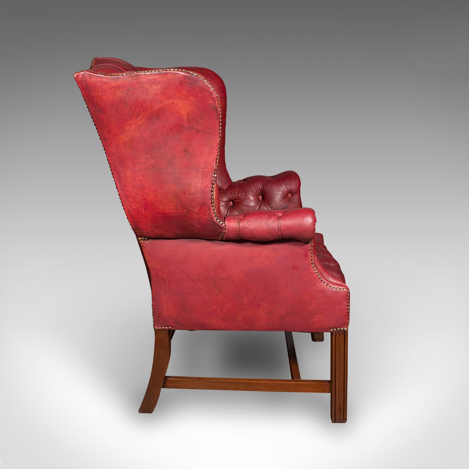 British Antique Fireside Wing Back Armchair, English, Leather, Lounge Chair, Edwardian For Sale