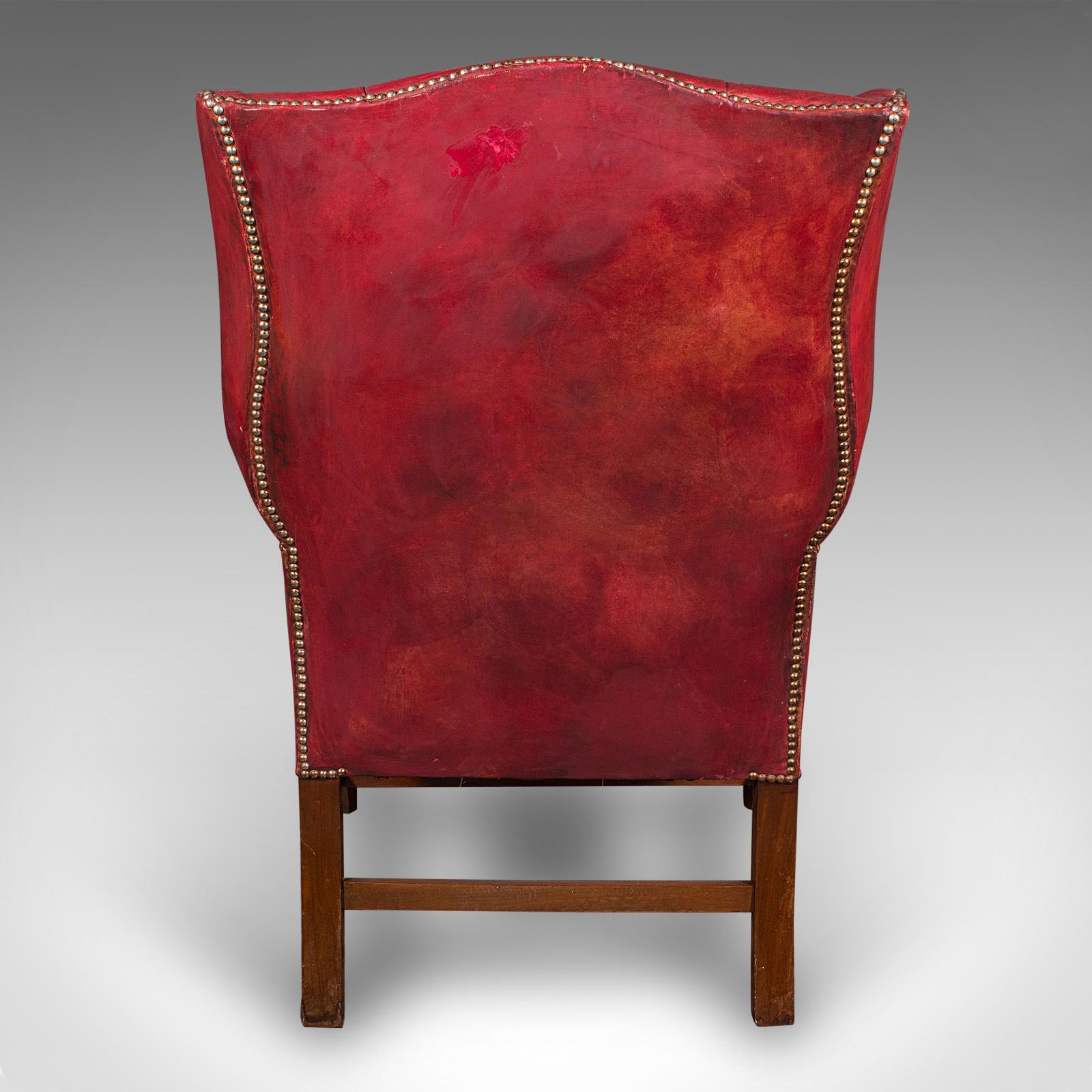 20th Century Antique Fireside Wing Back Armchair, English, Leather, Lounge Chair, Edwardian For Sale