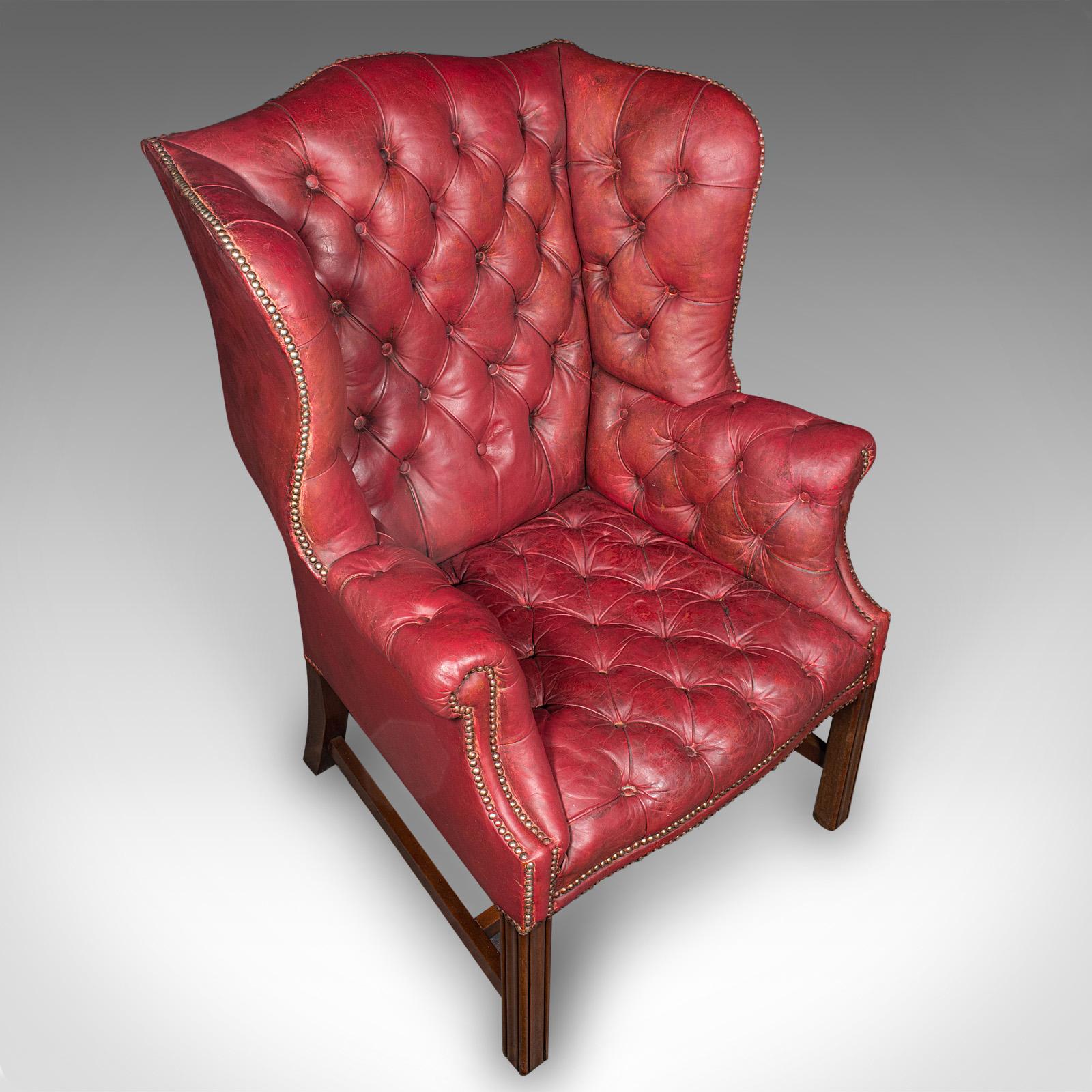 Antique Fireside Wing Back Armchair, English, Leather, Lounge Chair, Edwardian For Sale 1