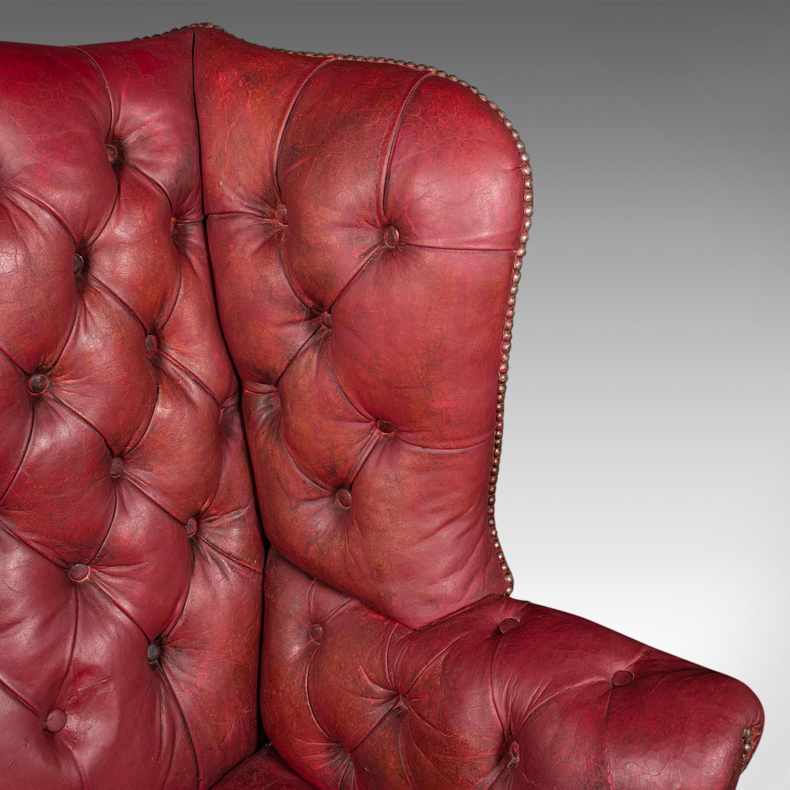 Antique Fireside Wing Back Armchair, English, Leather, Lounge Chair, Edwardian For Sale 4