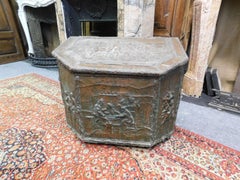 Antique Firewood Holder in Embossed Brass, 1800, France