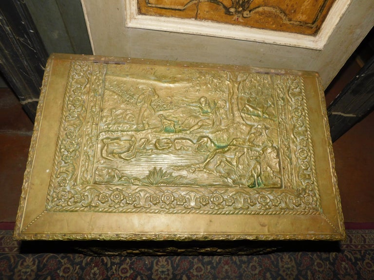 Antique Firewood Holder in Embossed Brass, 1800, France at 1stDibs