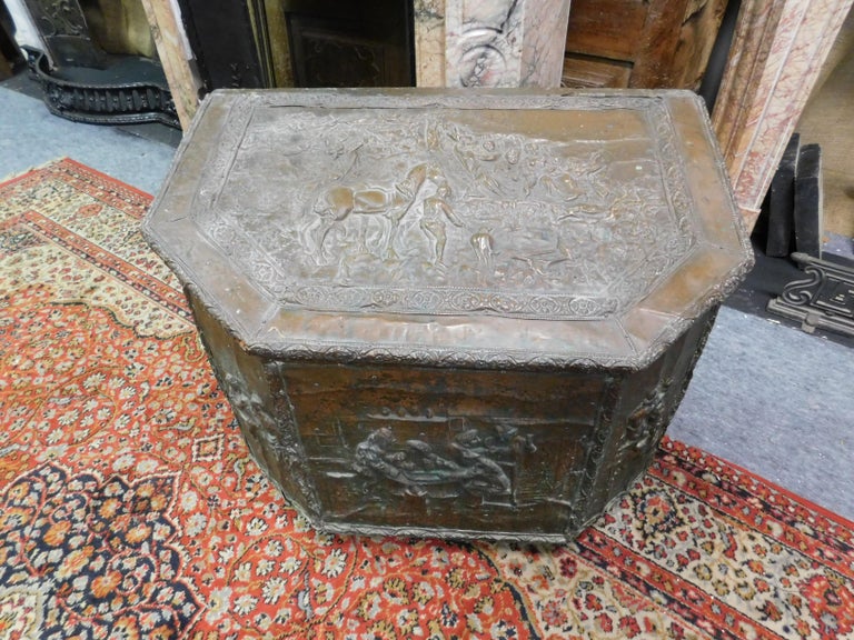 Antique Firewood Holder in Embossed Brass, 1800, France at 1stDibs