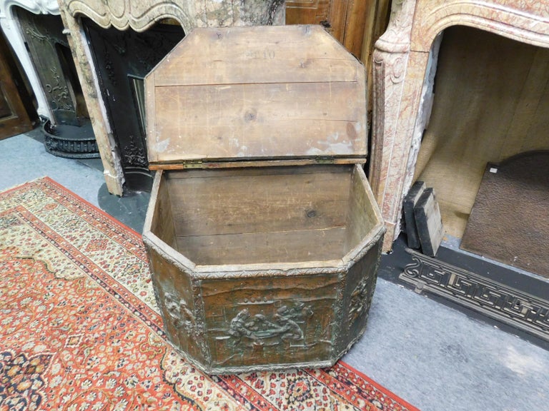 Antique Firewood Holder in Embossed Brass, 1800, France at 1stDibs