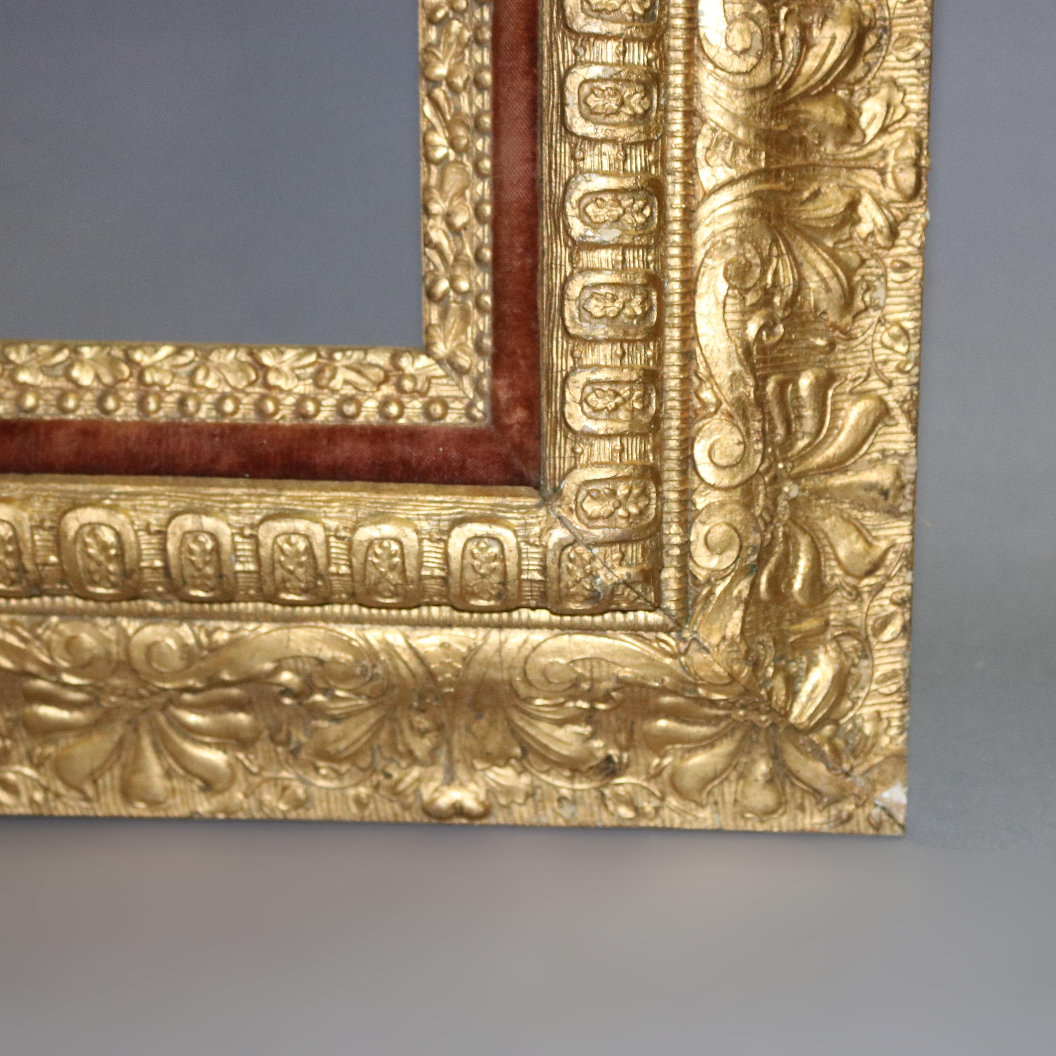 Carved Antique First Finish Giltwood and Velvet Art Frame, c1890