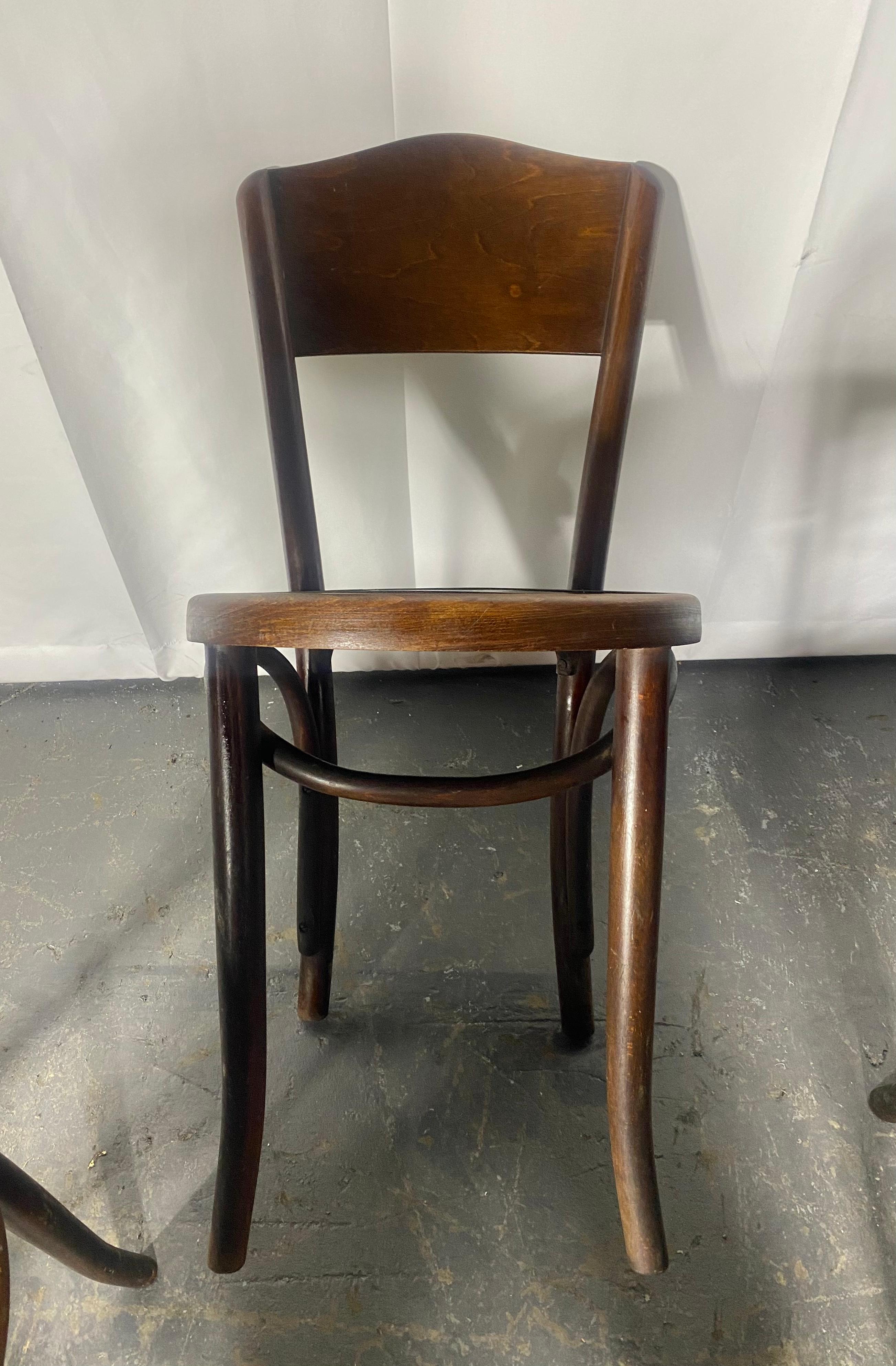 Antique Fischel Bentwood Bistro /Cafe' Chairs, Vienna 1920s. Set of 6 In Good Condition For Sale In Buffalo, NY