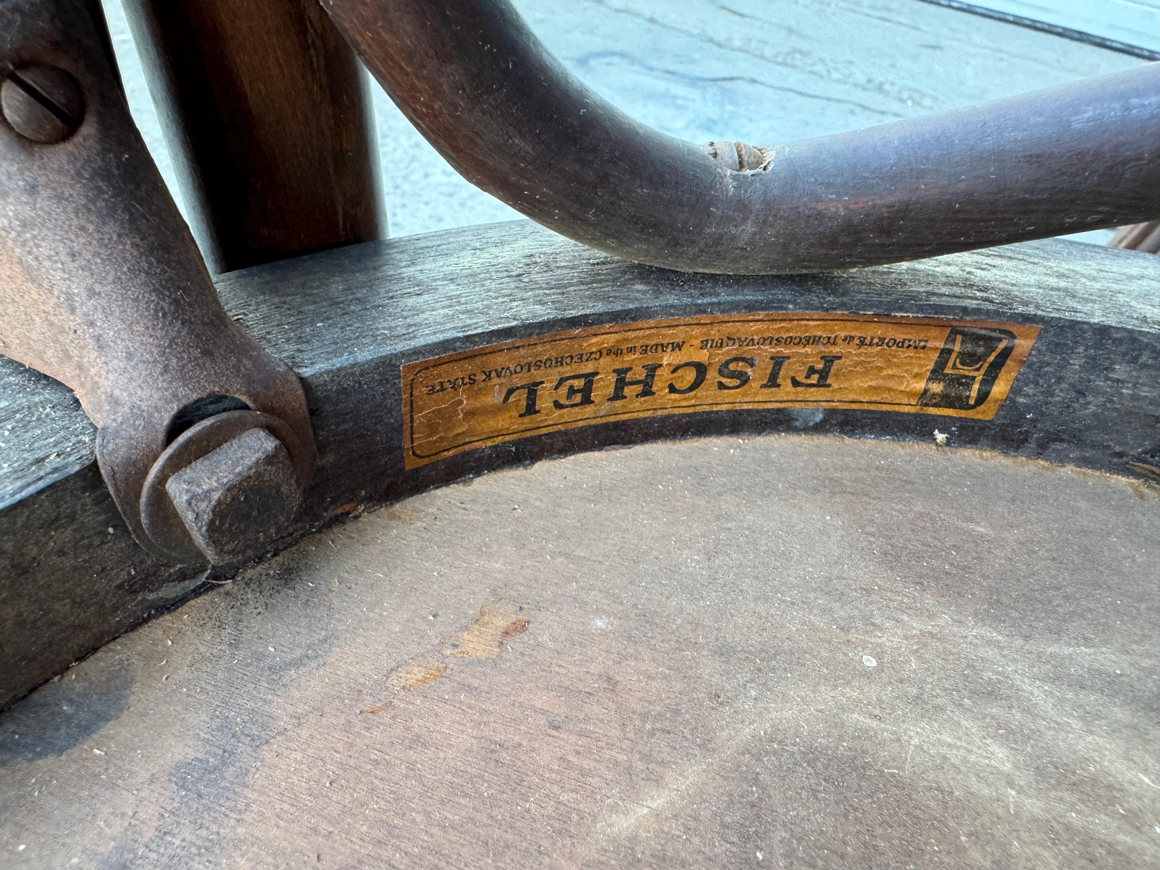 Set of 14 Fischel Vienna dining chairs in bentwood with striped pattern on seat and backrest.
These Art Nouveau cafe chairs are model 45 and were made in the Czech Republic in the 1920s. They are labelled with original makers label.
Thonet style.