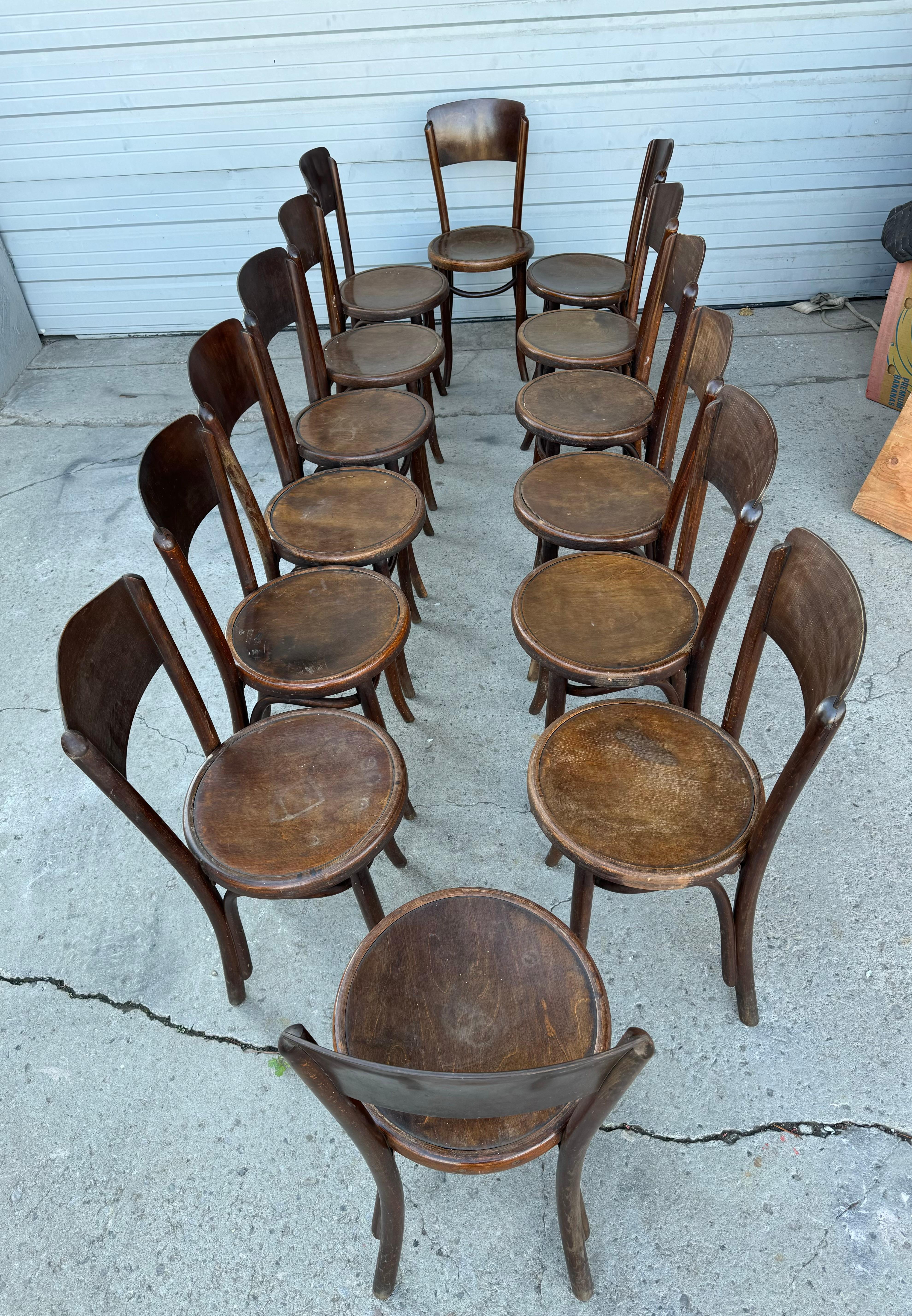 Art Nouveau Antique Fischel / Thonet Style Bentwood Bistro /Cafe' Chairs, 1920s. Set of 14