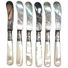 Antique Fish Flatware Set, Sterling Silver with Mother-of-pearl, Set of 18