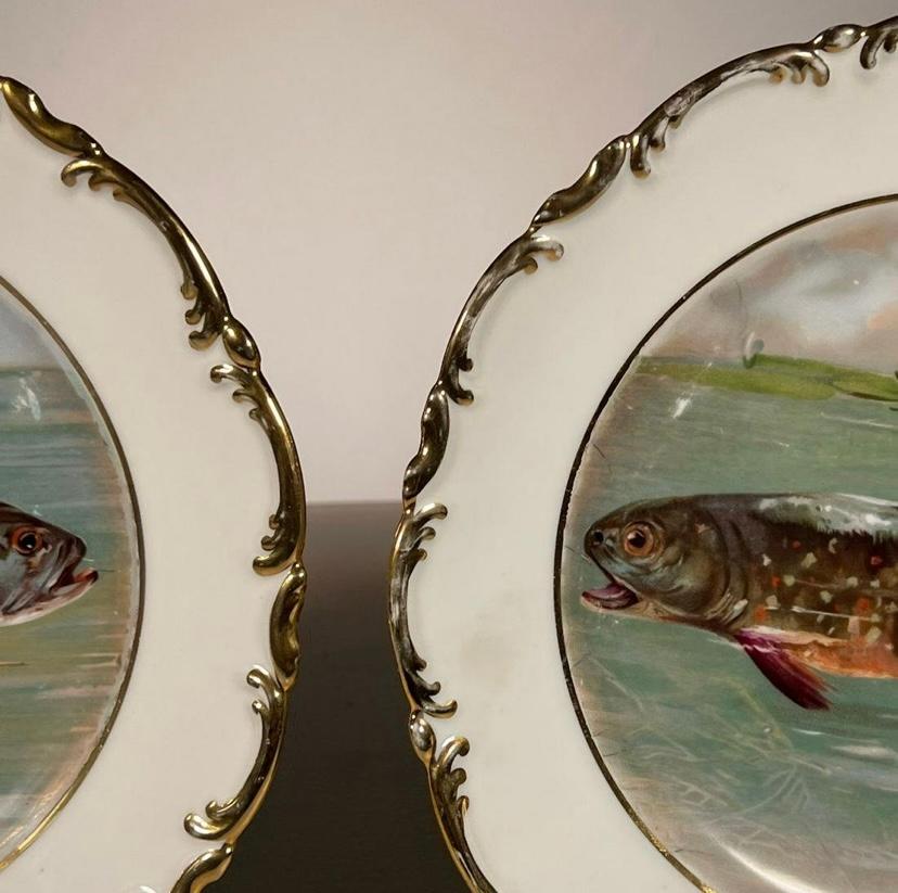 Antique Fish Service For 12, Large Platter, Sauce Boat & 12 Plates Circa 1900 6