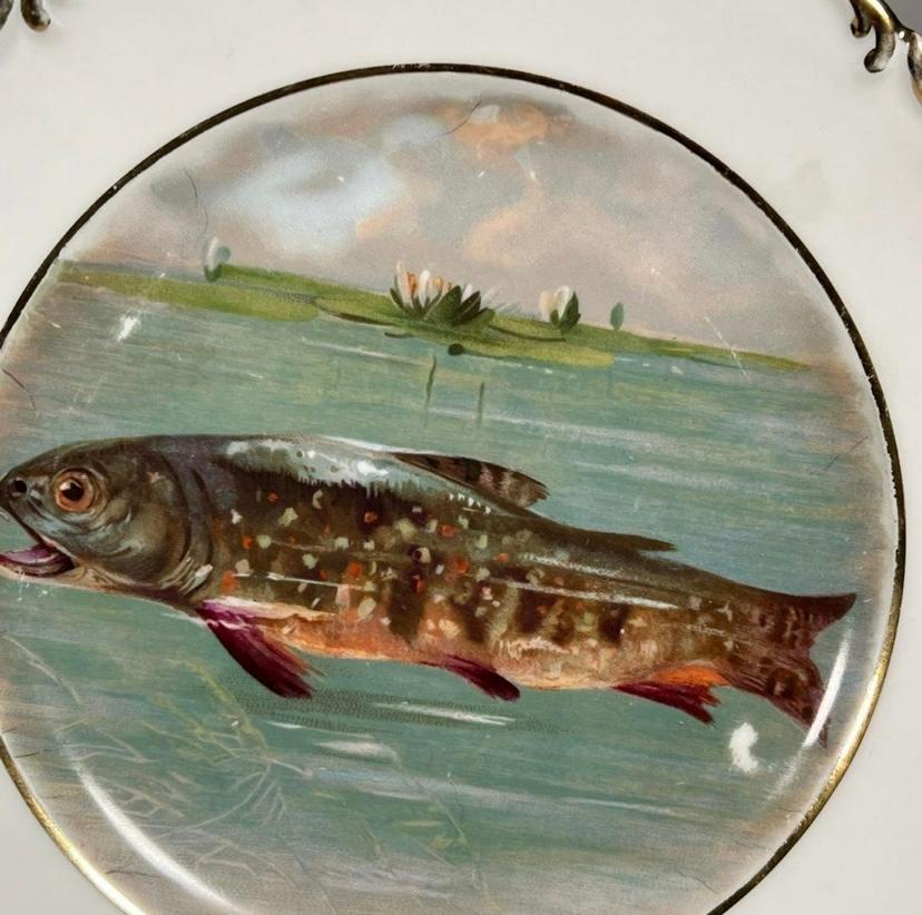 Antique Fish Service For 12, Large Platter, Sauce Boat & 12 Plates Circa 1900 7