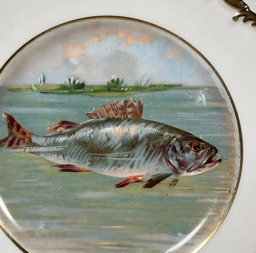 Antique Fish Service For 12, Large Platter, Sauce Boat & 12 Plates Circa 1900 8