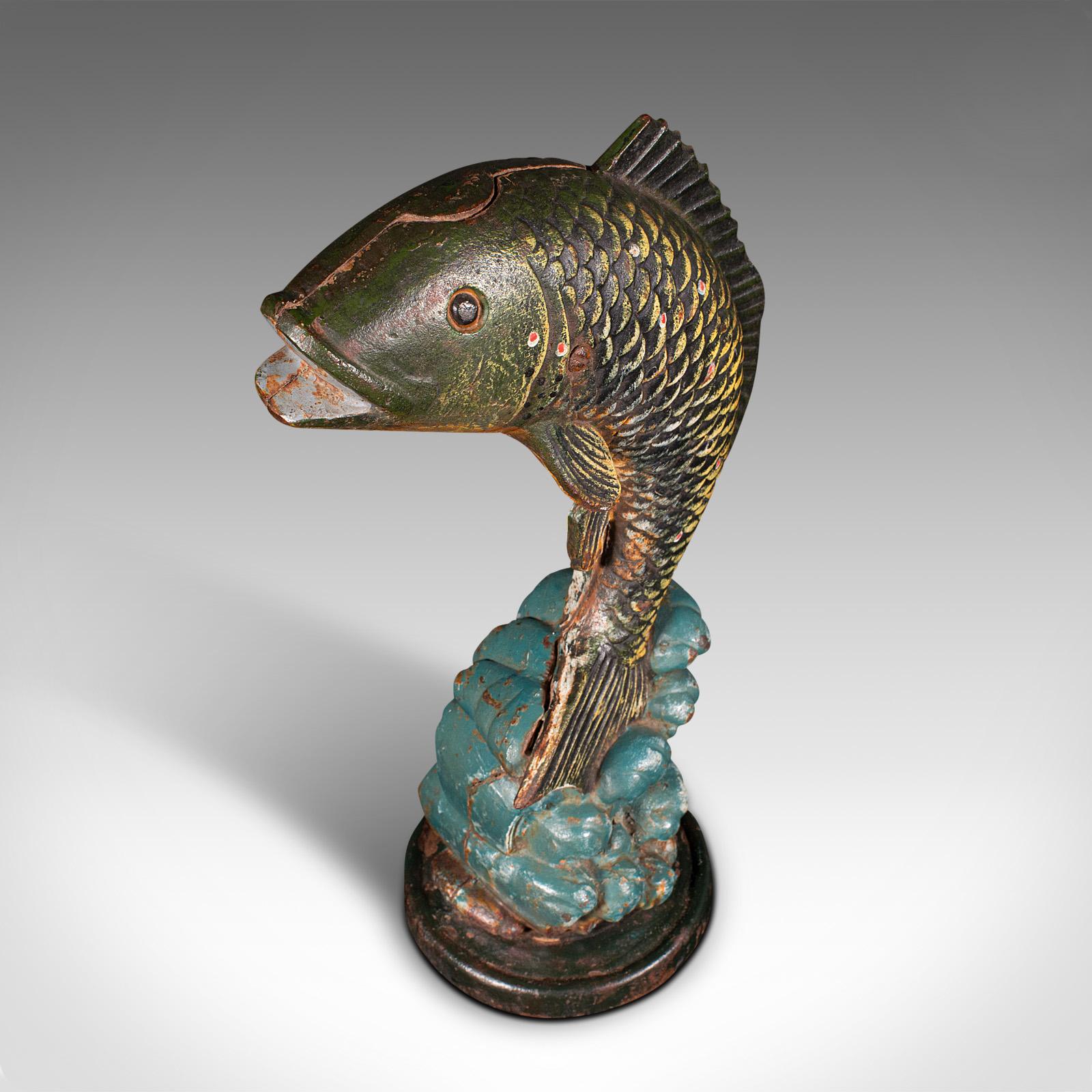 19th Century Antique Fish Statue, English, Cast Iron, Angler's Door Stop, Victorian, C.1900 For Sale