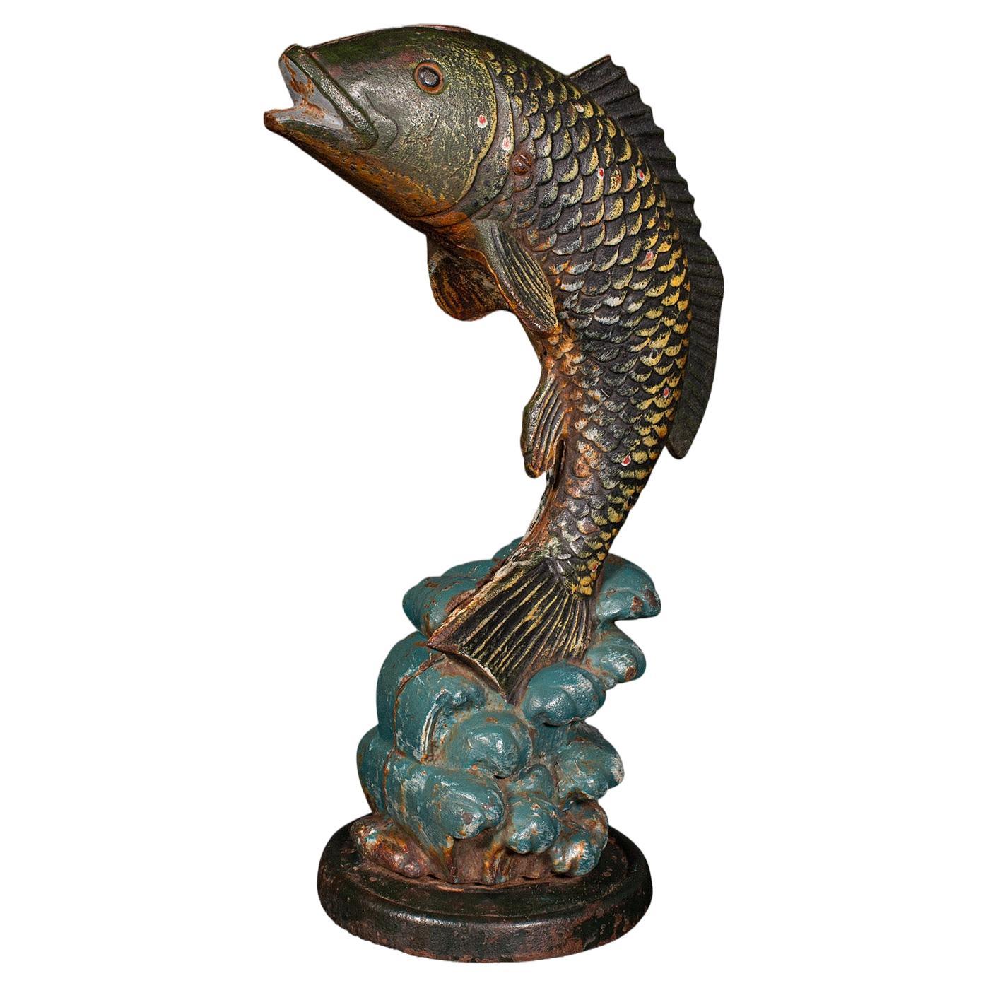 Statue de poisson antique anglaise, en fonte, butoir de porte d'un angler, victorienne, vers 1900