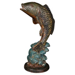 Estatua Antigua de Pez, Inglés, Hierro Fundido, Tope de Puerta de Pescador, Victoriano, C.1900